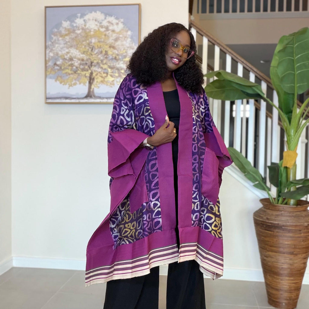 Handmade African Adire Aso Oke Kimono: Boho Print Robe
