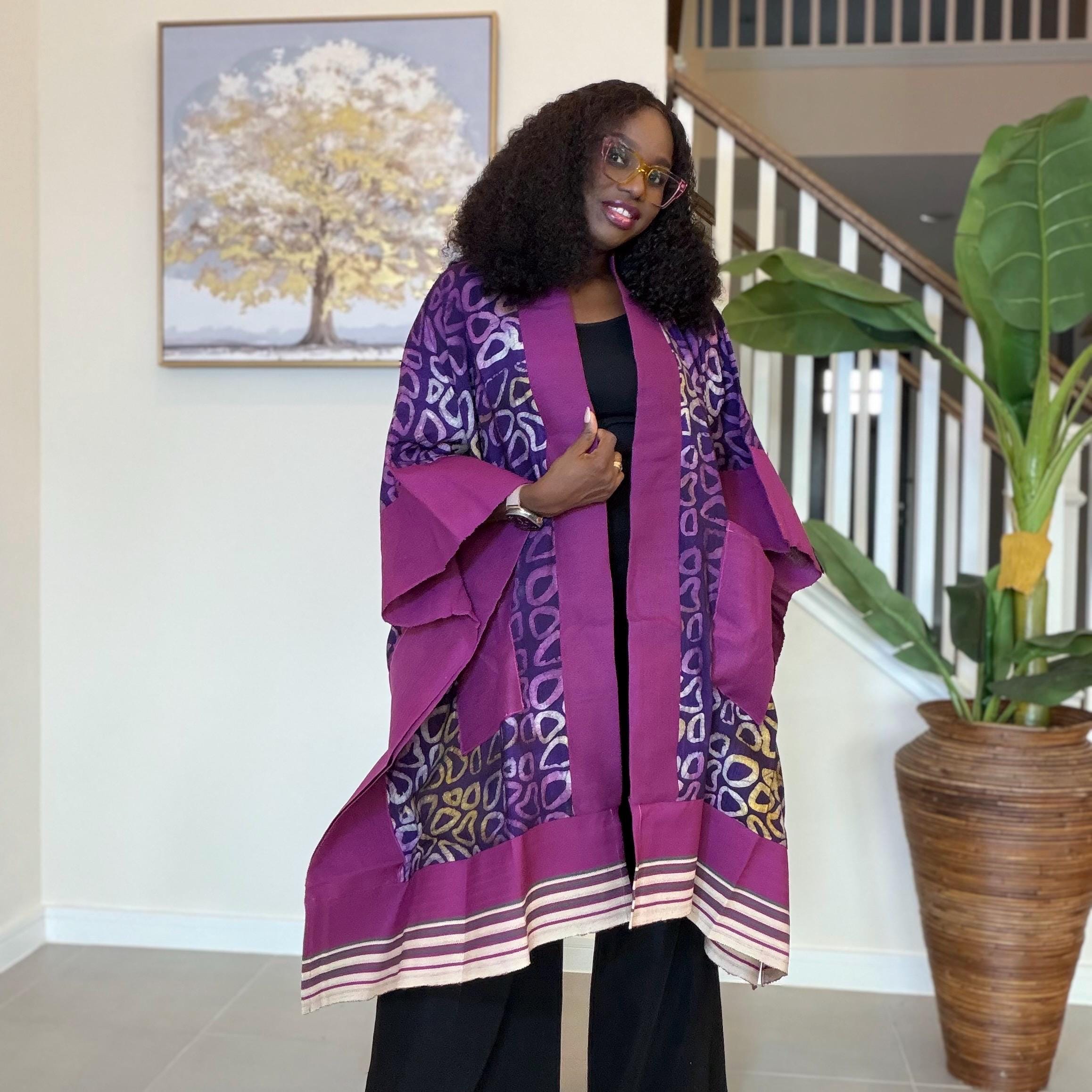 Handmade African Adire Aso Oke Kimono: Boho Print Robe