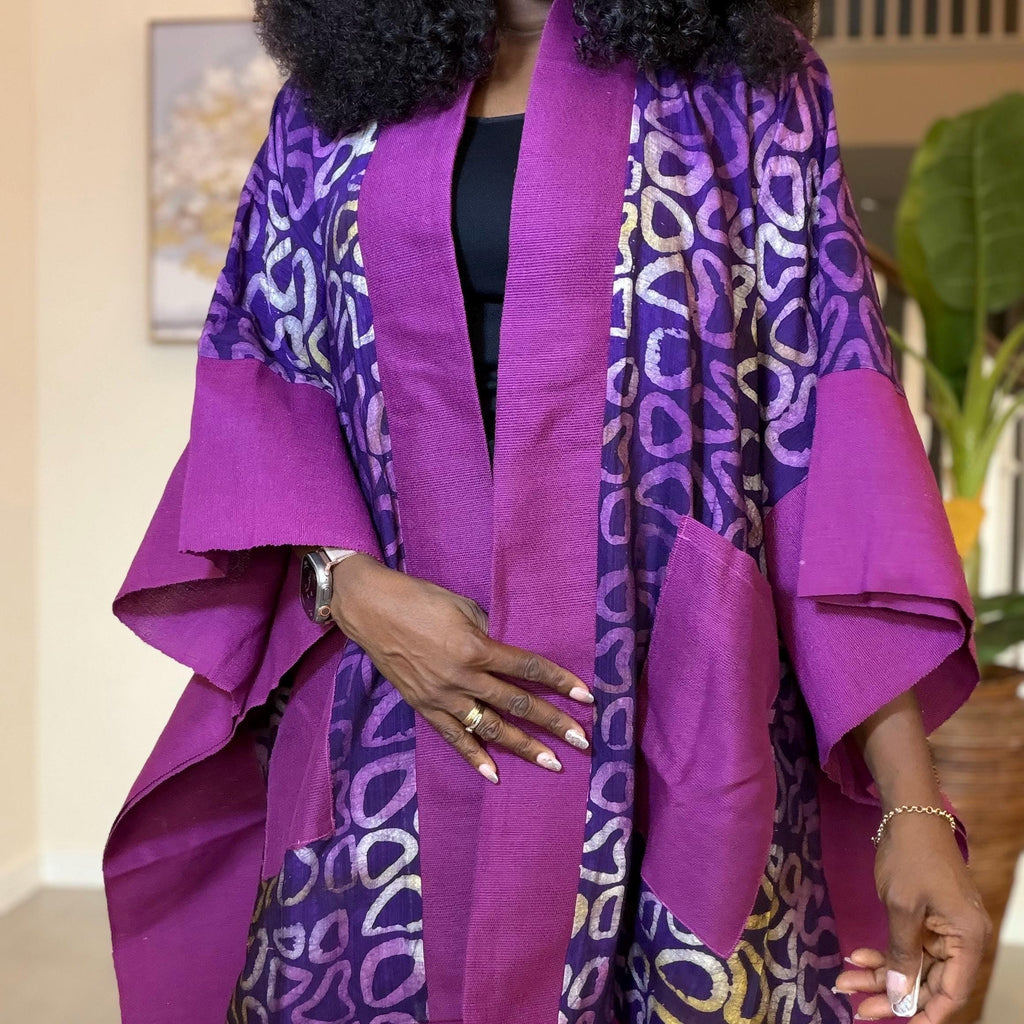 Handmade African Adire Aso Oke Kimono: Boho Print Robe