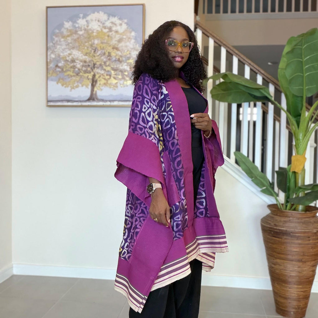 Handmade African Adire Aso Oke Kimono: Boho Print Robe