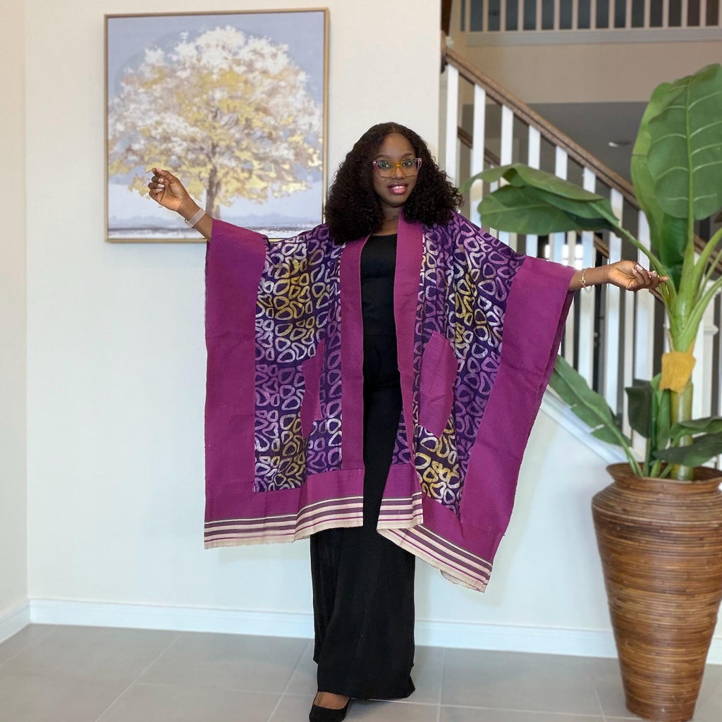 Handmade African Adire Aso Oke Kimono: Boho Print Robe