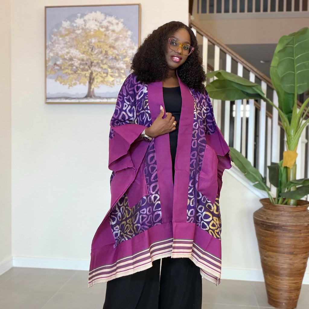 Handmade African Adire Aso Oke Kimono: Boho Print Robe