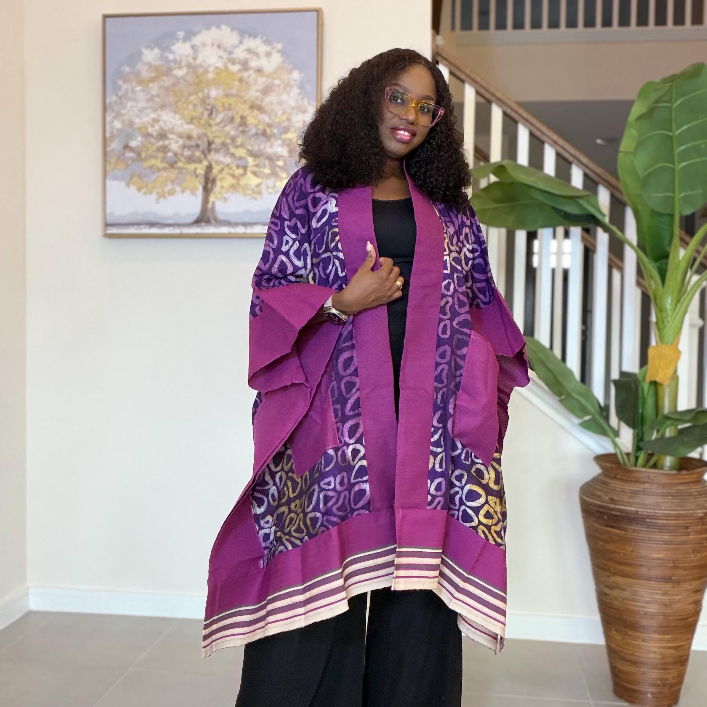 Handmade African Adire Aso Oke Kimono: Boho Print Robe