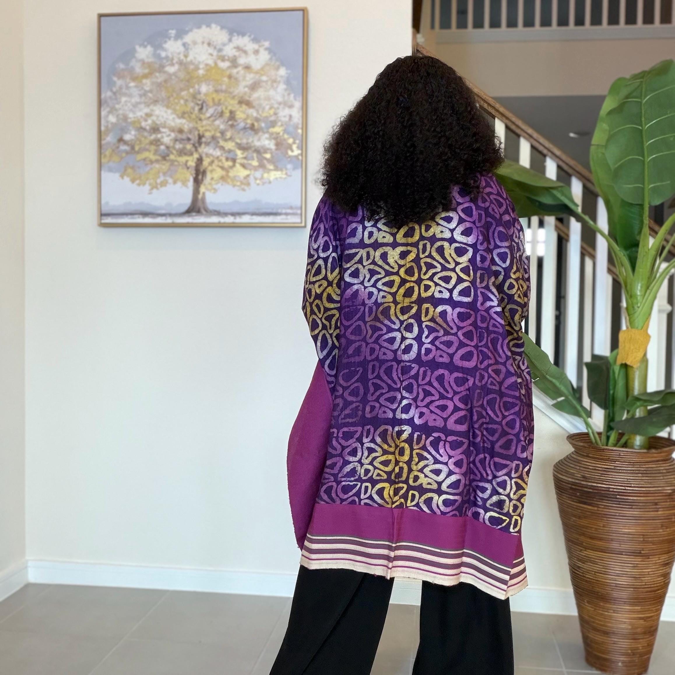 Handmade African Adire Aso Oke Kimono: Boho Print Robe