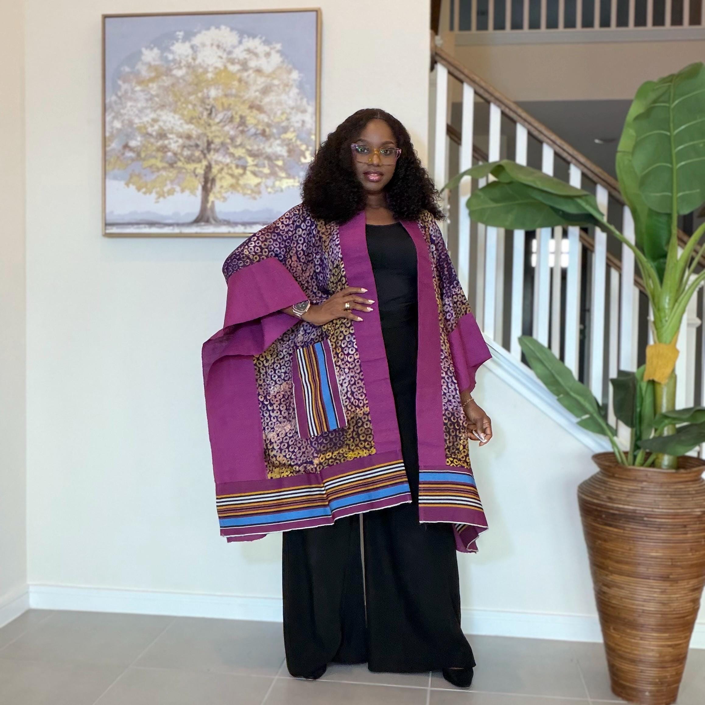 Handmade African Adire Aso Oke Kimono: Boho Print Robe