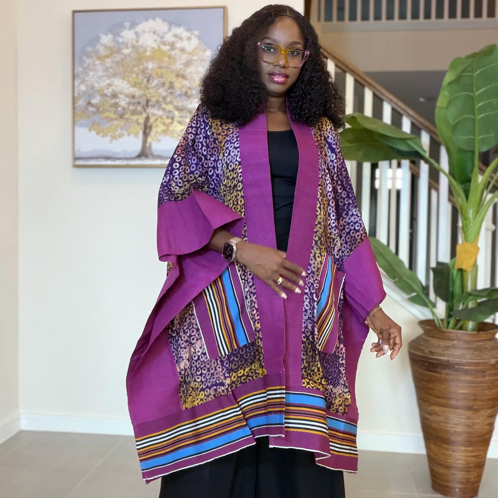 Handmade African Adire Aso Oke Kimono: Boho Print Robe