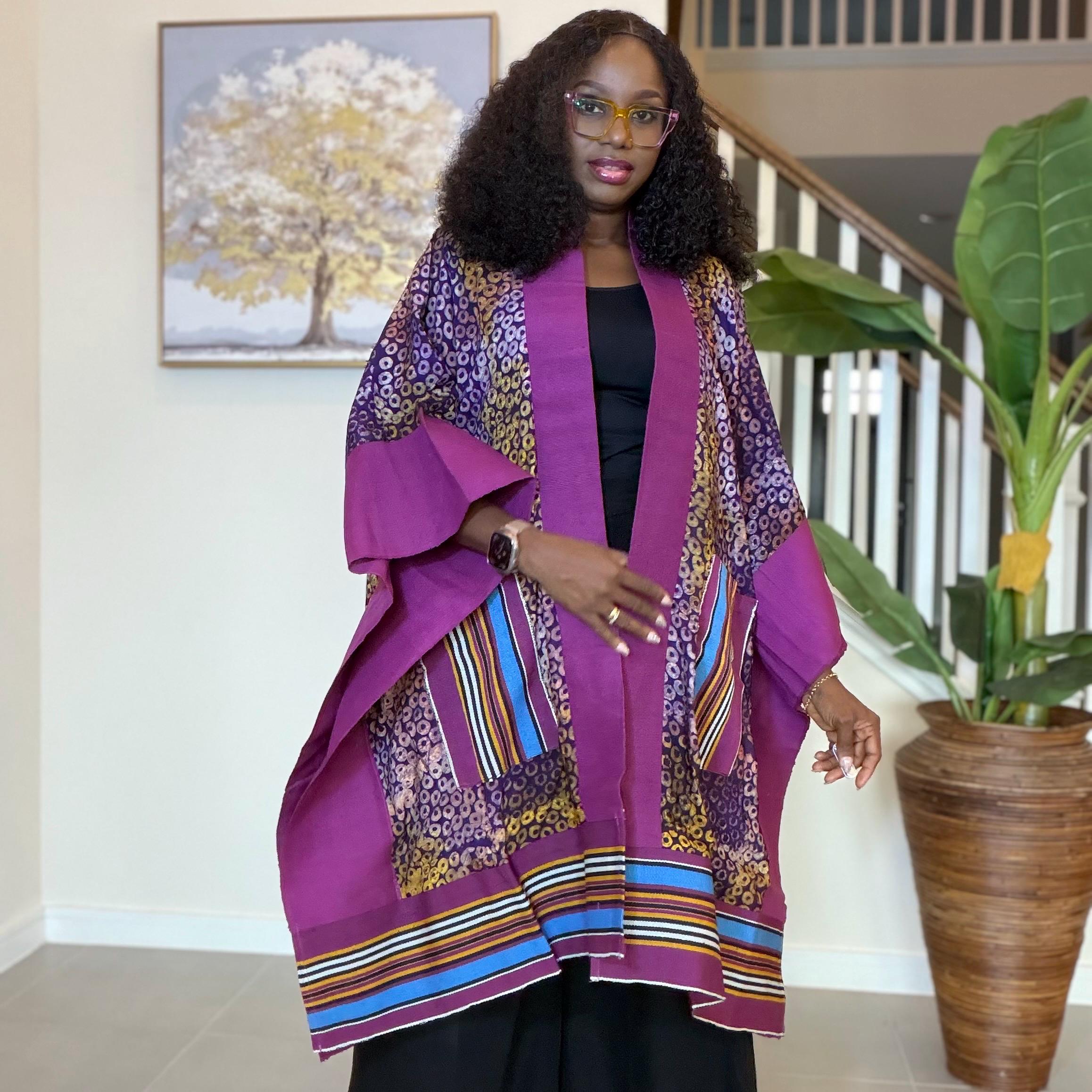 Handmade African Adire Aso Oke Kimono: Boho Print Robe