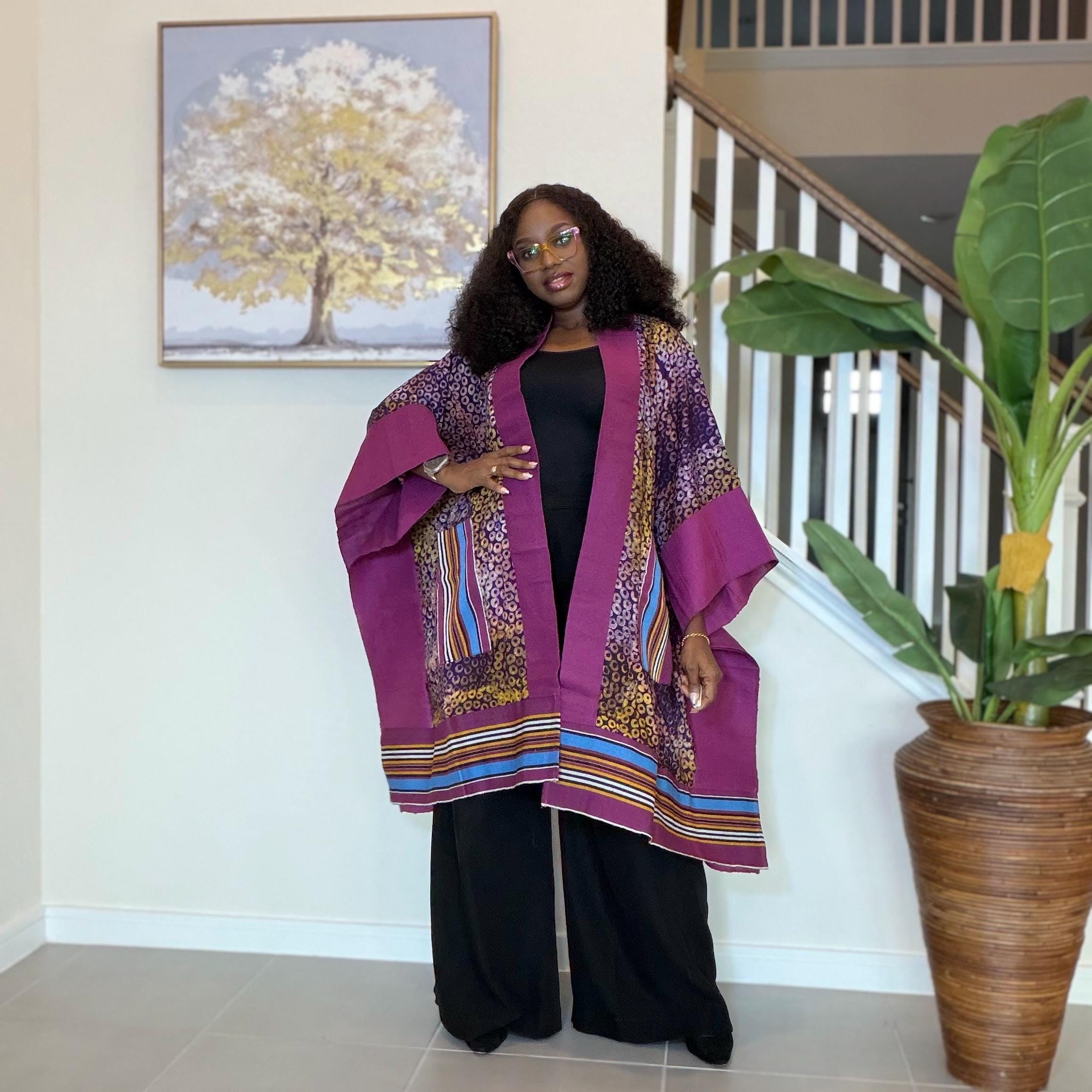Handmade African Adire Aso Oke Kimono: Boho Print Robe