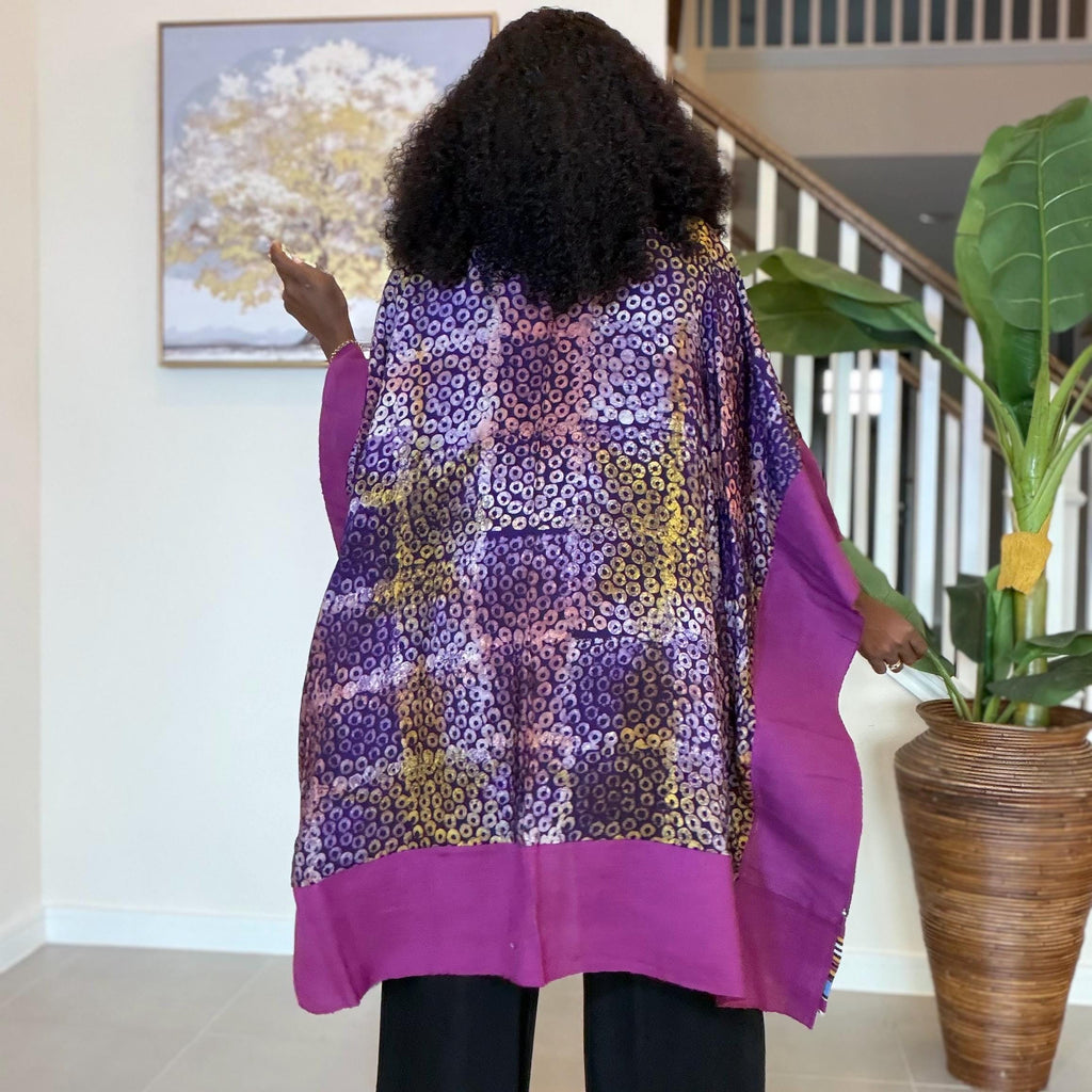 Handmade African Adire Aso Oke Kimono: Boho Print Robe