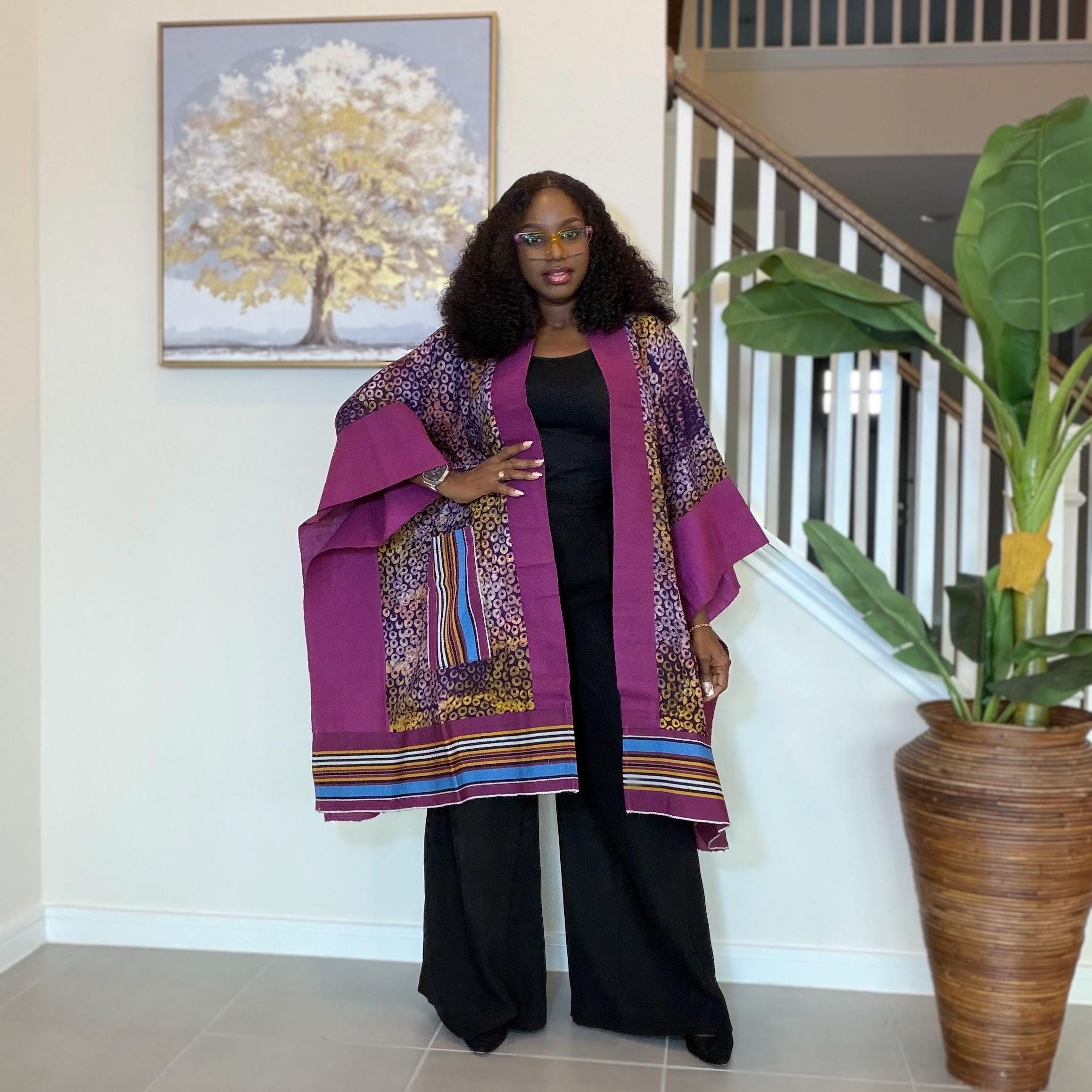 Handmade African Adire Aso Oke Kimono: Boho Print Robe