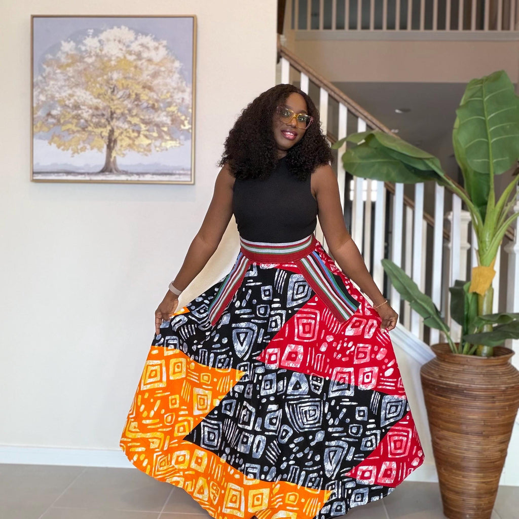 Colorful Ankara Maxi Skirt | High Waist African Print Cotton Skirt