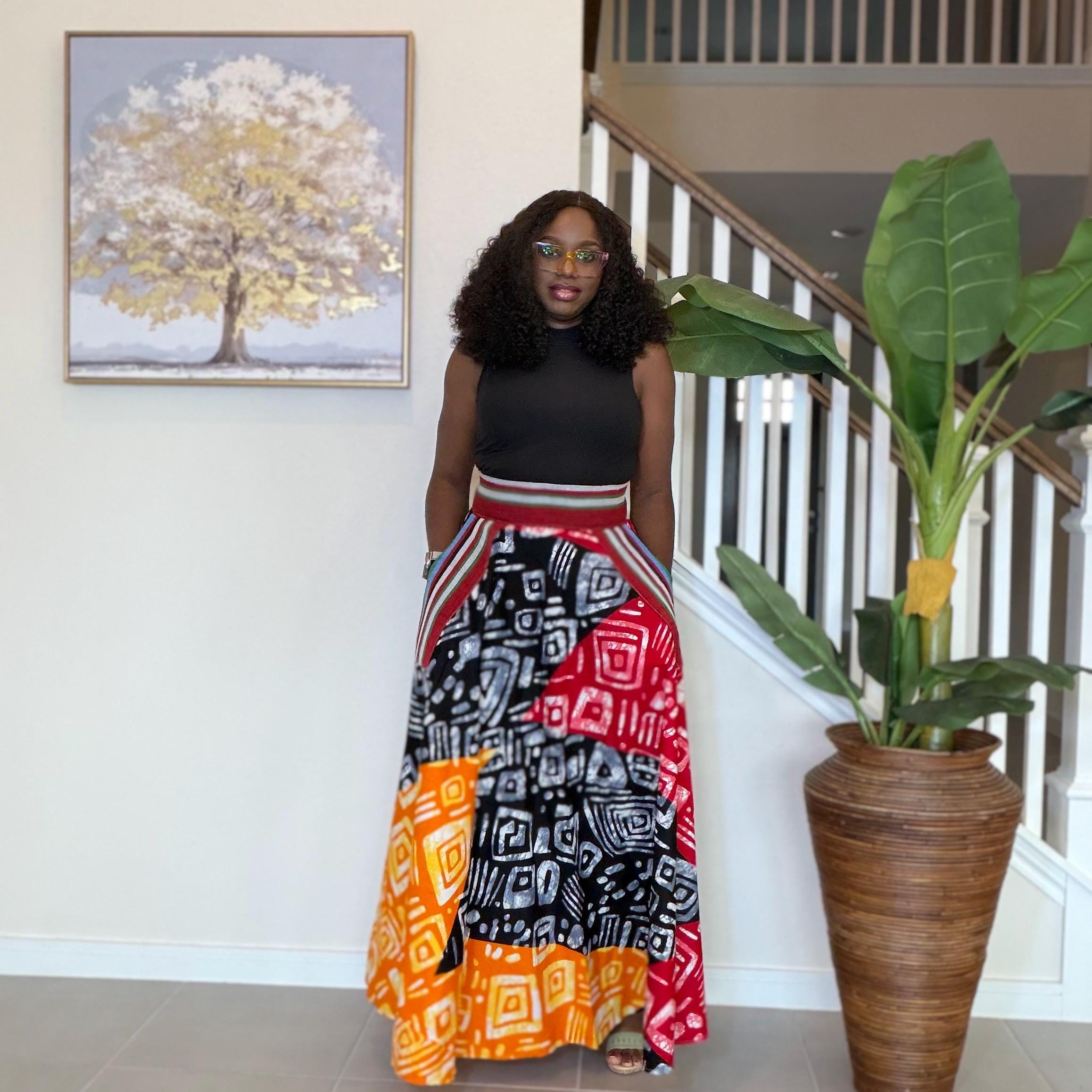 Colorful Ankara Maxi Skirt | High Waist African Print Cotton Skirt