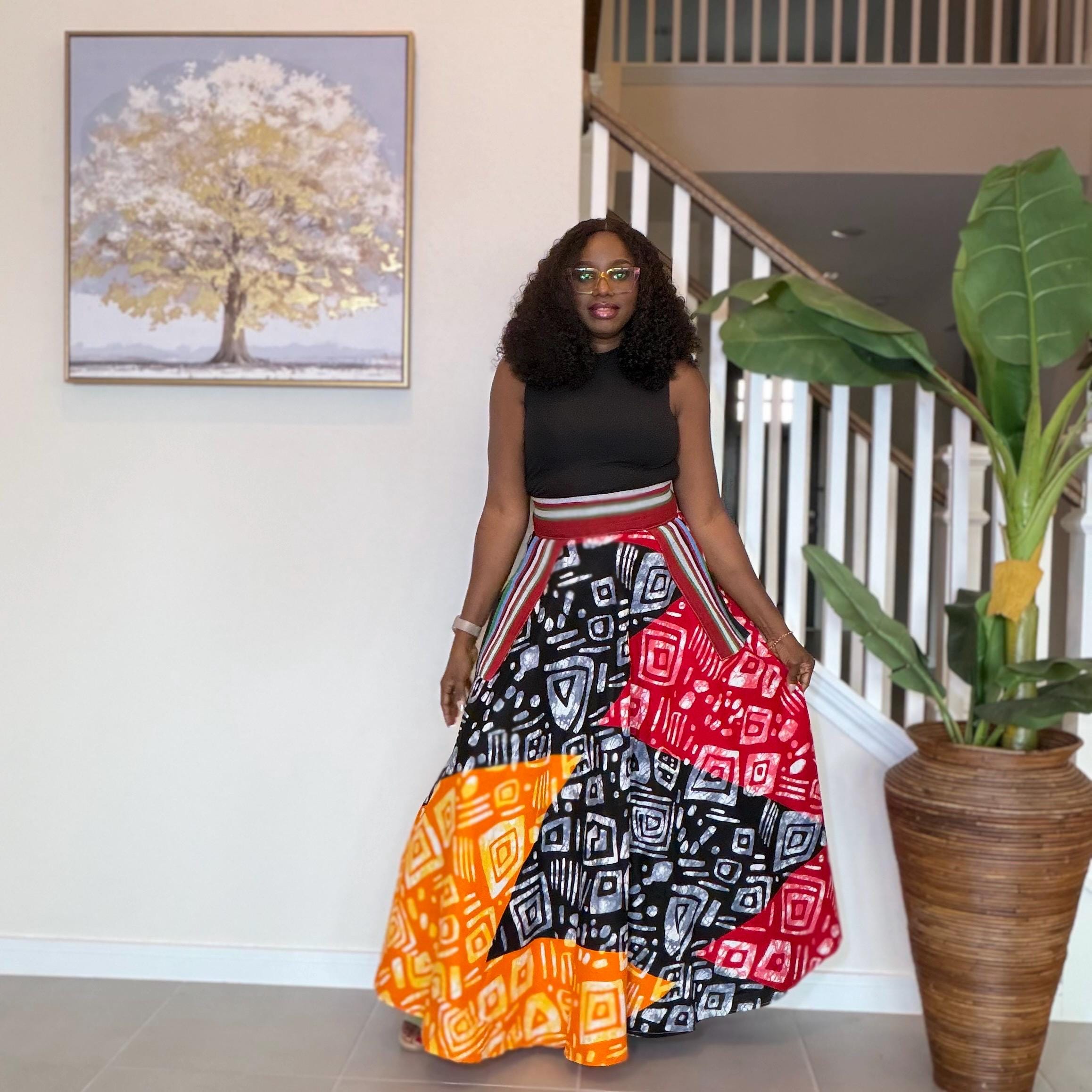 Colorful Ankara Maxi Skirt | High Waist African Print Cotton Skirt