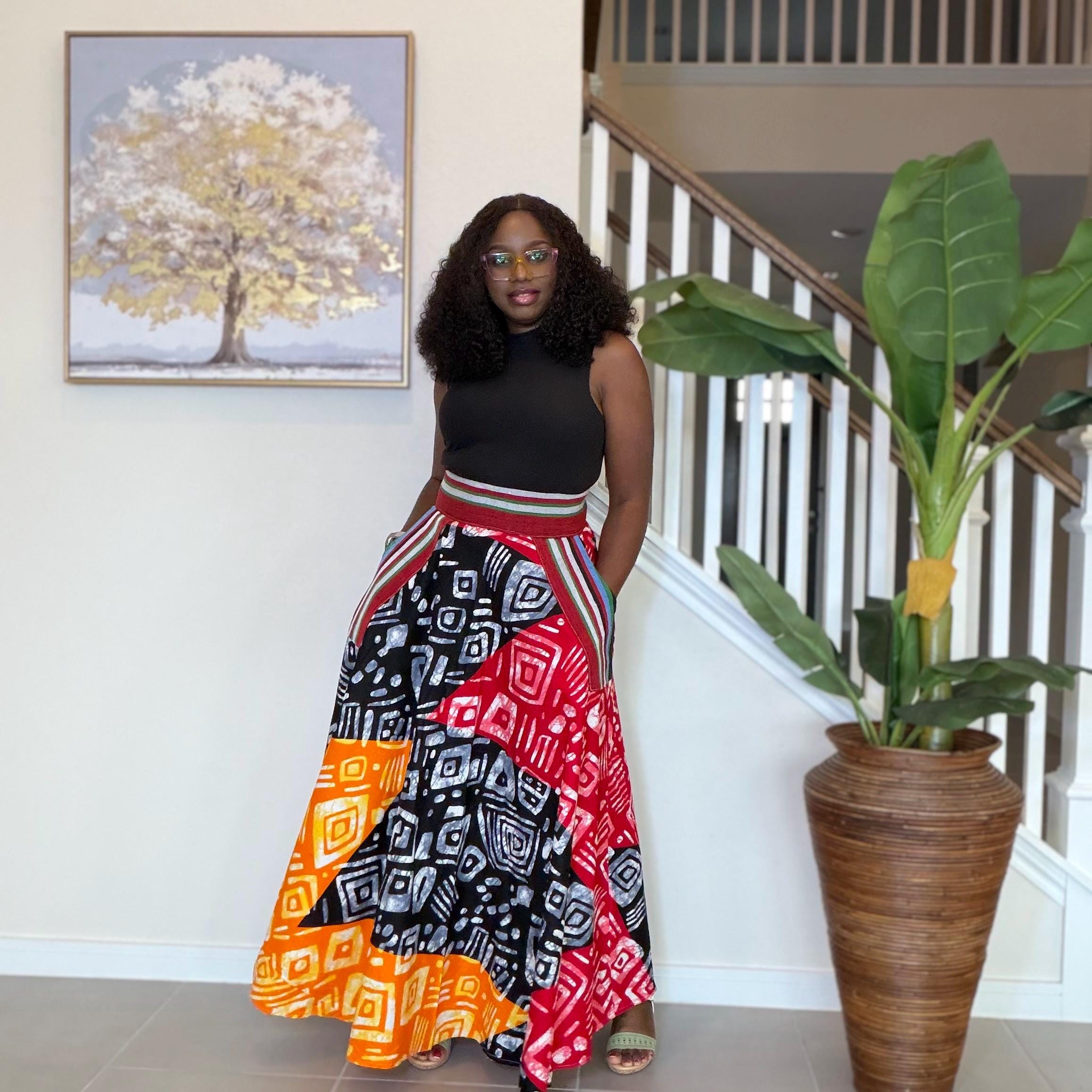 Colorful Ankara Maxi Skirt | High Waist African Print Cotton Skirt