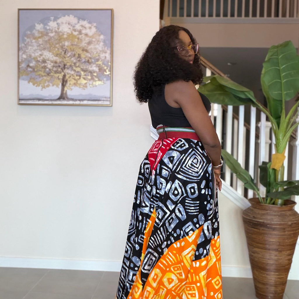 Colorful Ankara Maxi Skirt | High Waist African Print Cotton Skirt