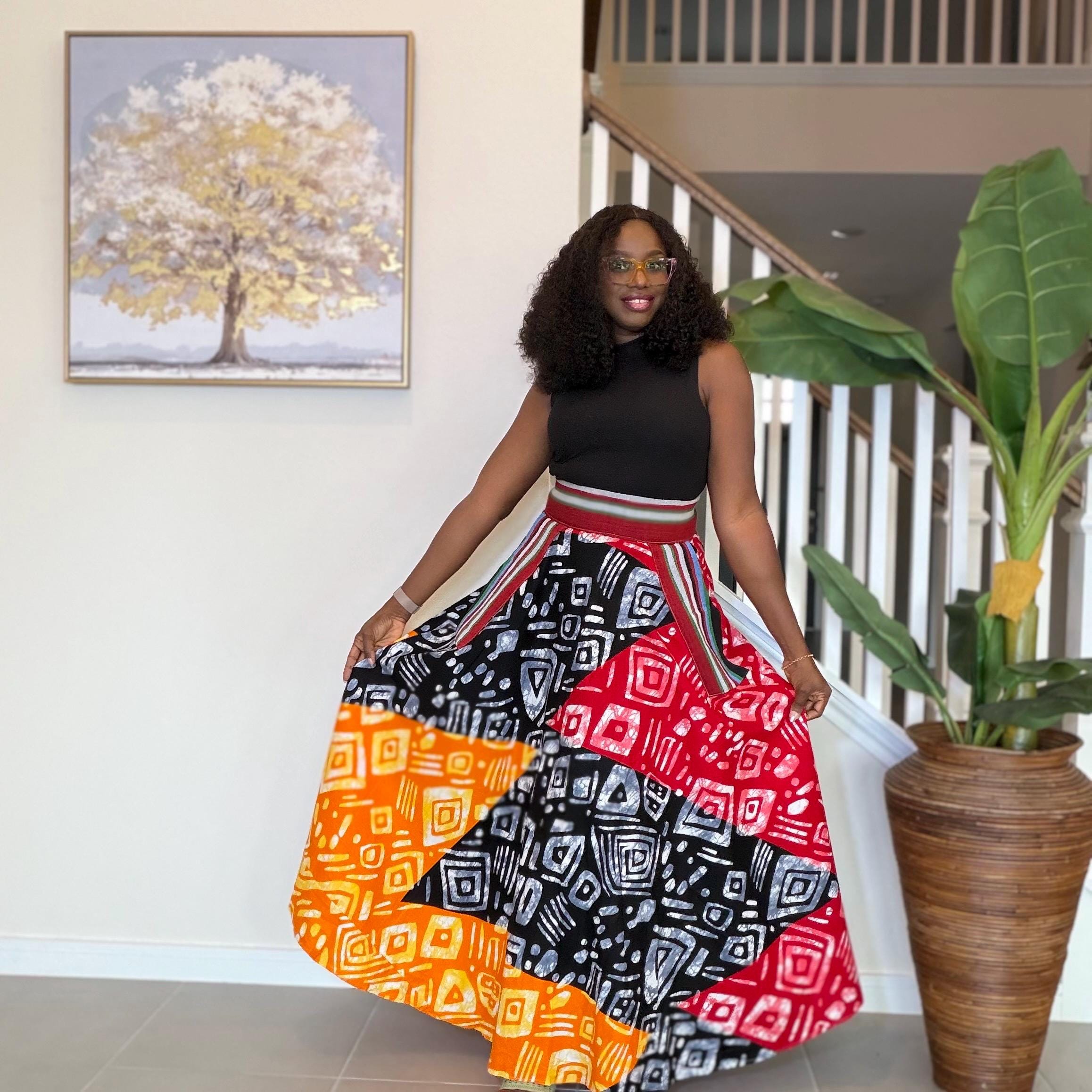 Colorful Ankara Maxi Skirt | High Waist African Print Cotton Skirt