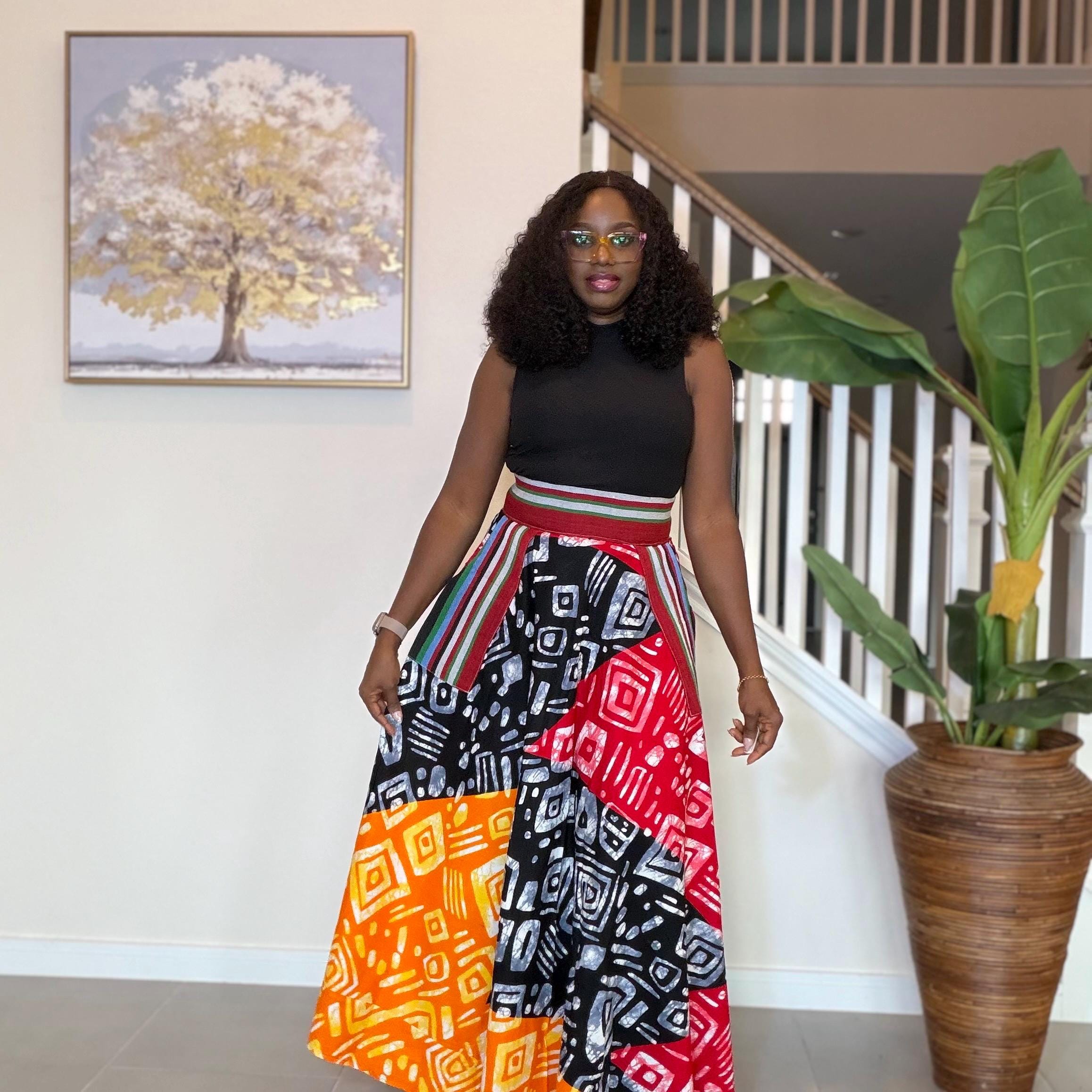 Colorful Ankara Maxi Skirt | High Waist African Print Cotton Skirt