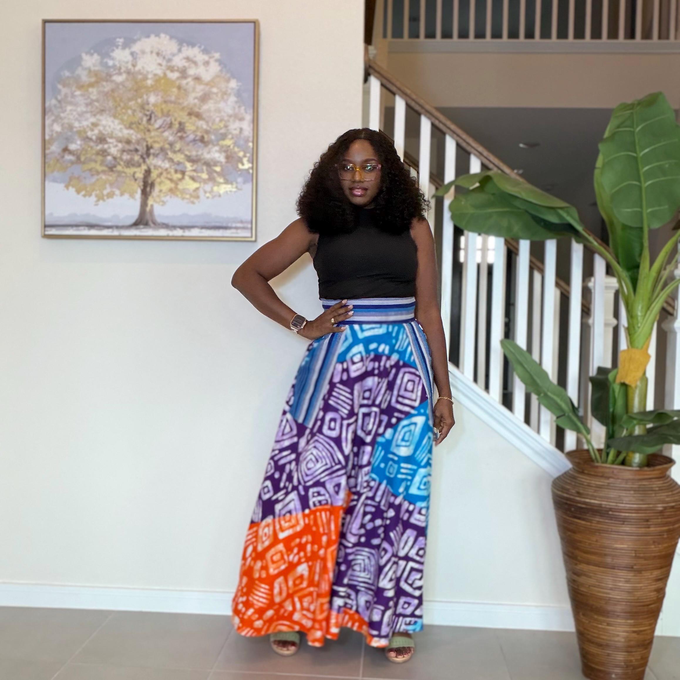 African Ankara Maxi Skirt | High Waist Patchwork Print, Pockets