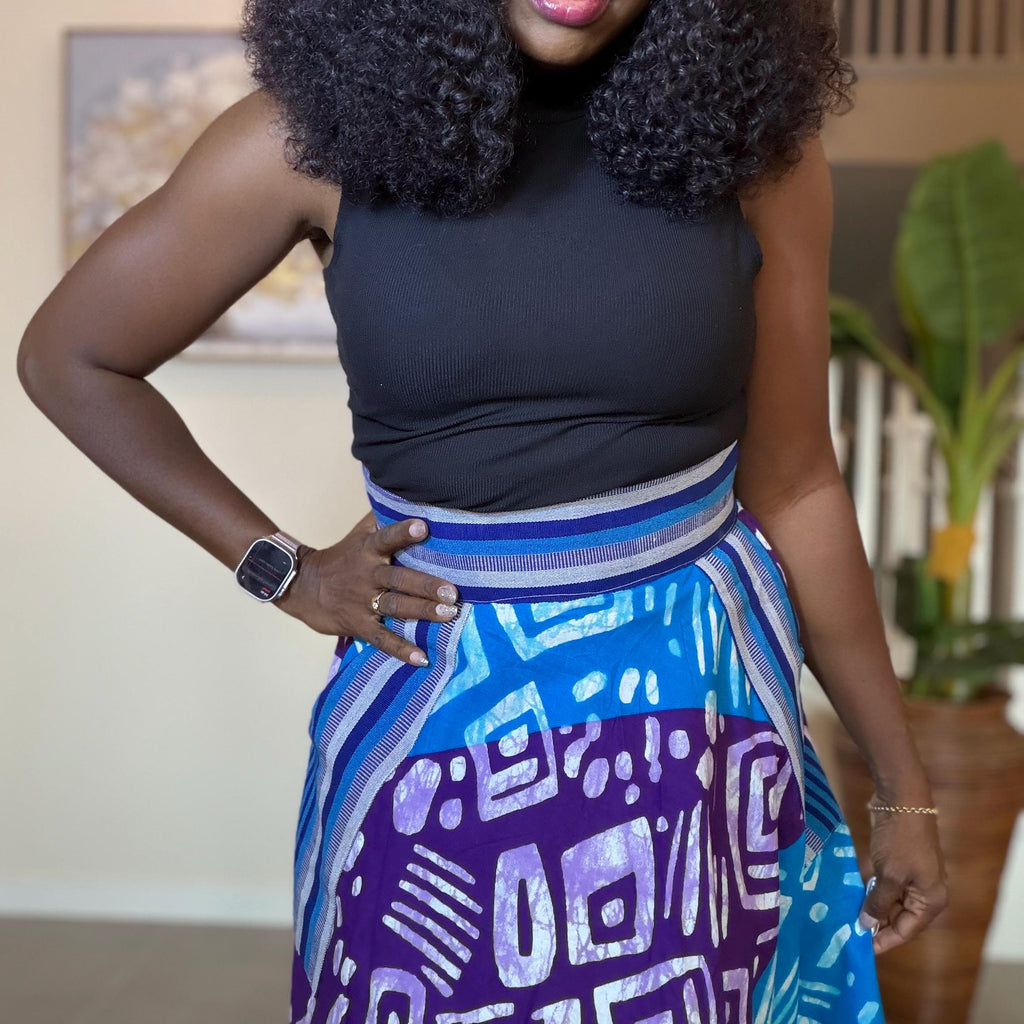 African Ankara Maxi Skirt | High Waist Patchwork Print, Pockets