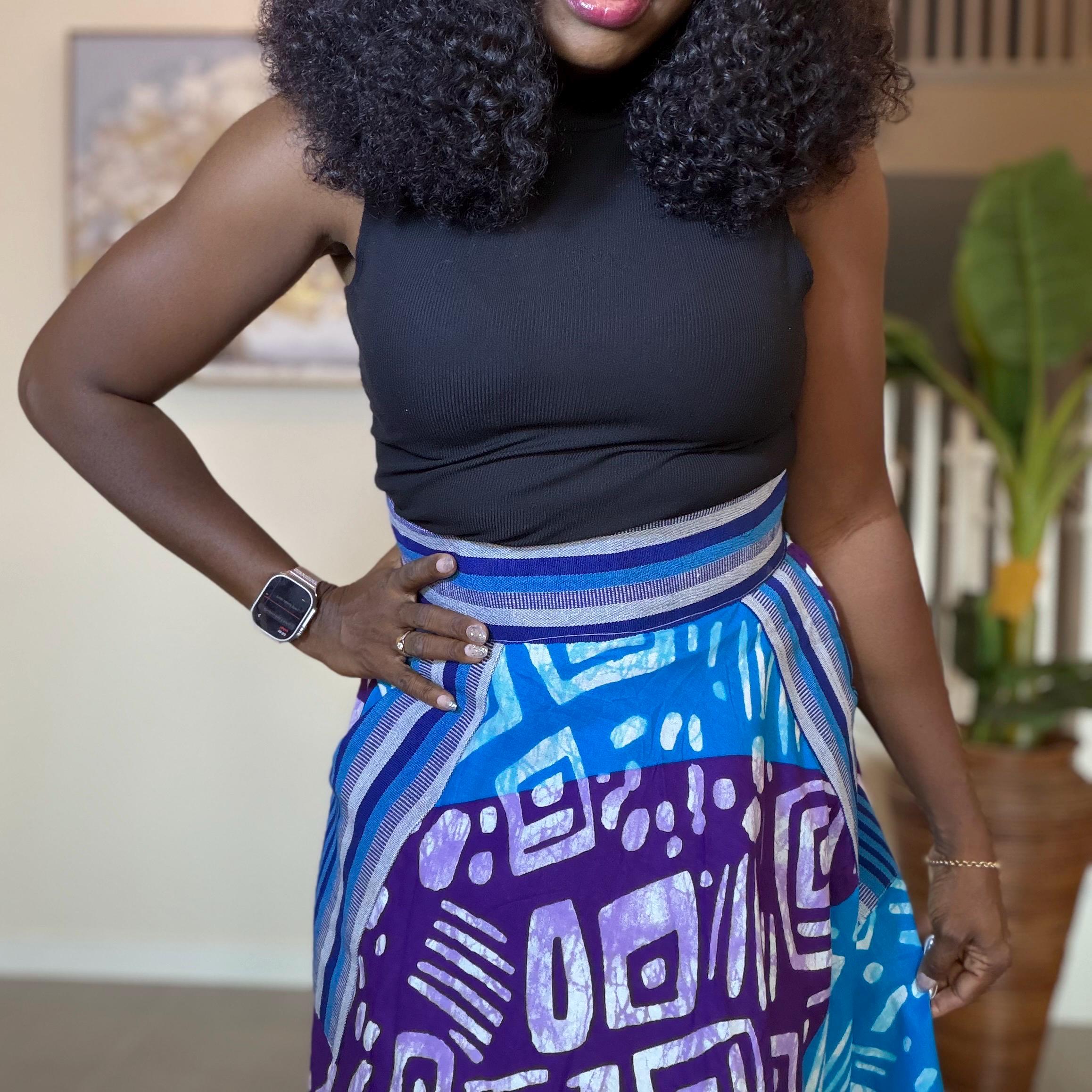 African Ankara Maxi Skirt | High Waist Patchwork Print, Pockets