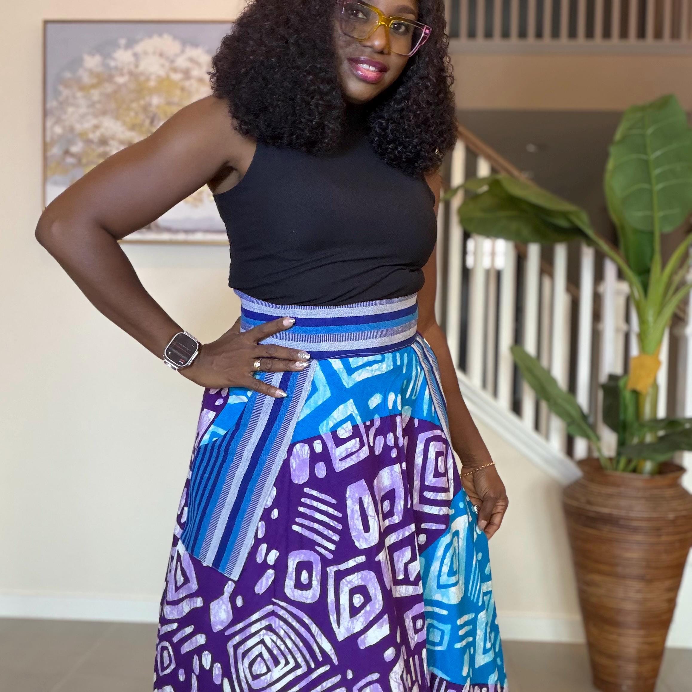 African Ankara Maxi Skirt | High Waist Patchwork Print, Pockets