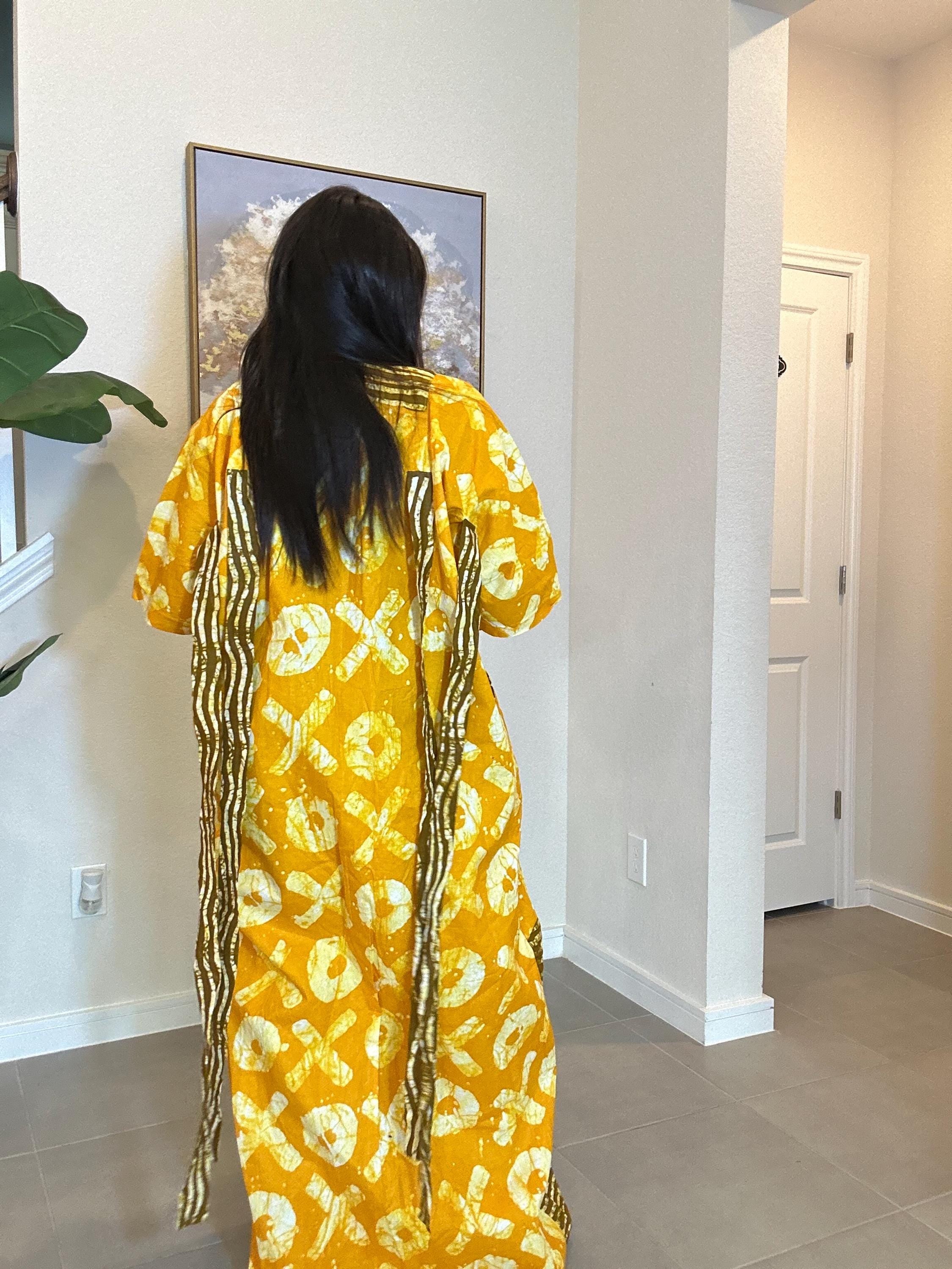 Handmade Yellow Ankara Boubou Dress: African Kaftan Gown