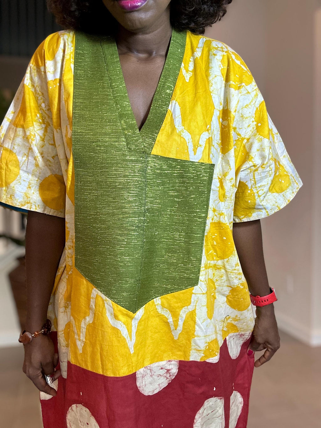 Patchwork Adire Dress: African Print Kaftan, Boho Summer Midi Dress