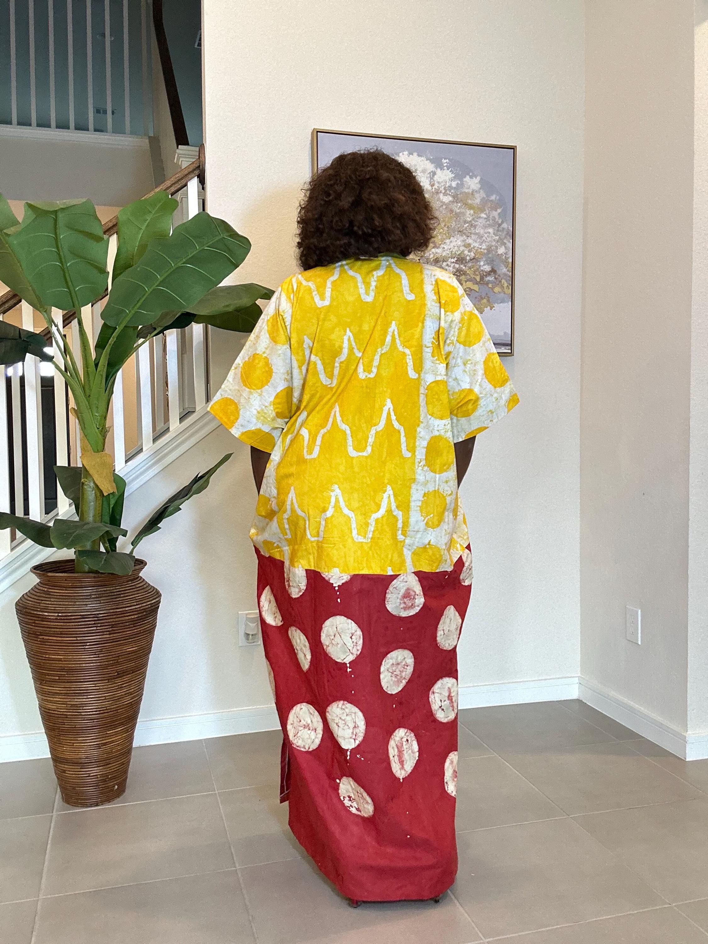 Patchwork Adire Dress: African Print Kaftan, Boho Summer Midi Dress