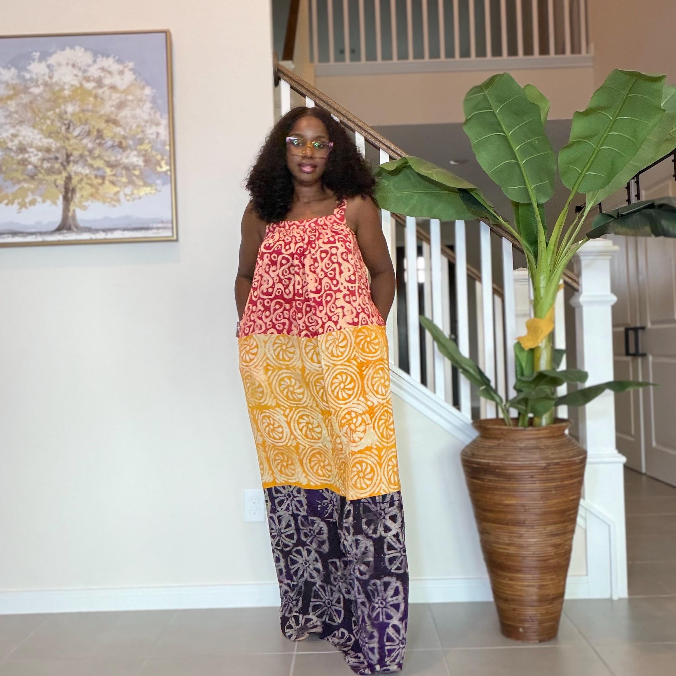 Handmade Adire Maxi Dress: African Print Sleeveless Boho Summer Style