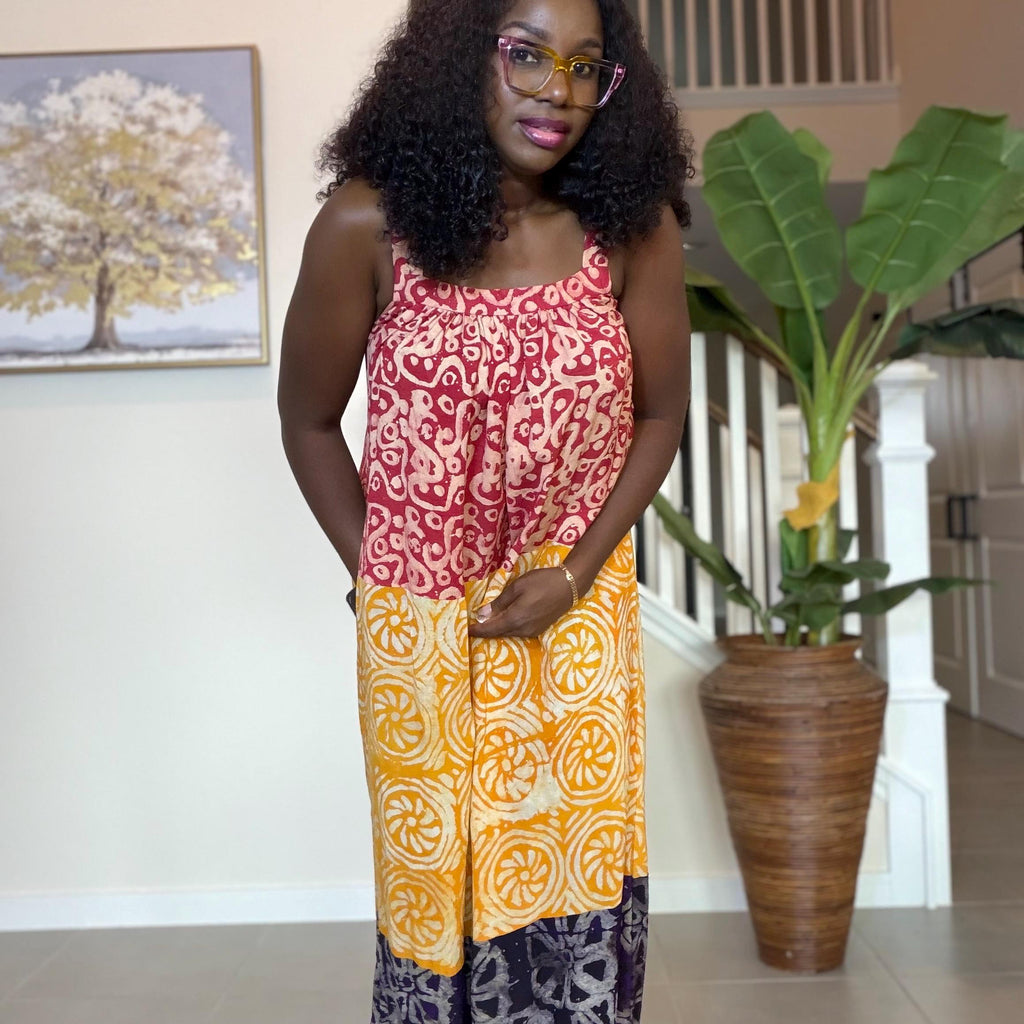 Handmade Adire Maxi Dress: African Print Sleeveless Boho Summer Style