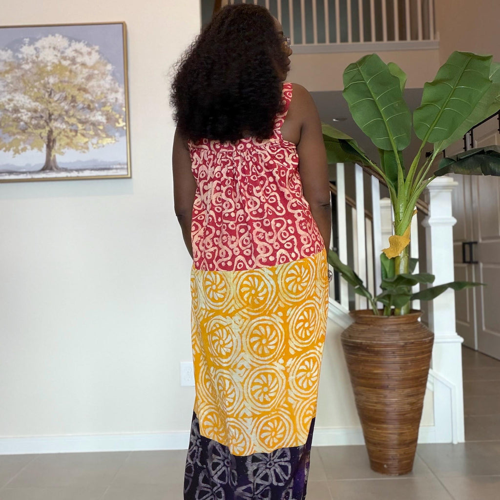 Handmade Adire Maxi Dress: African Print Sleeveless Boho Summer Style