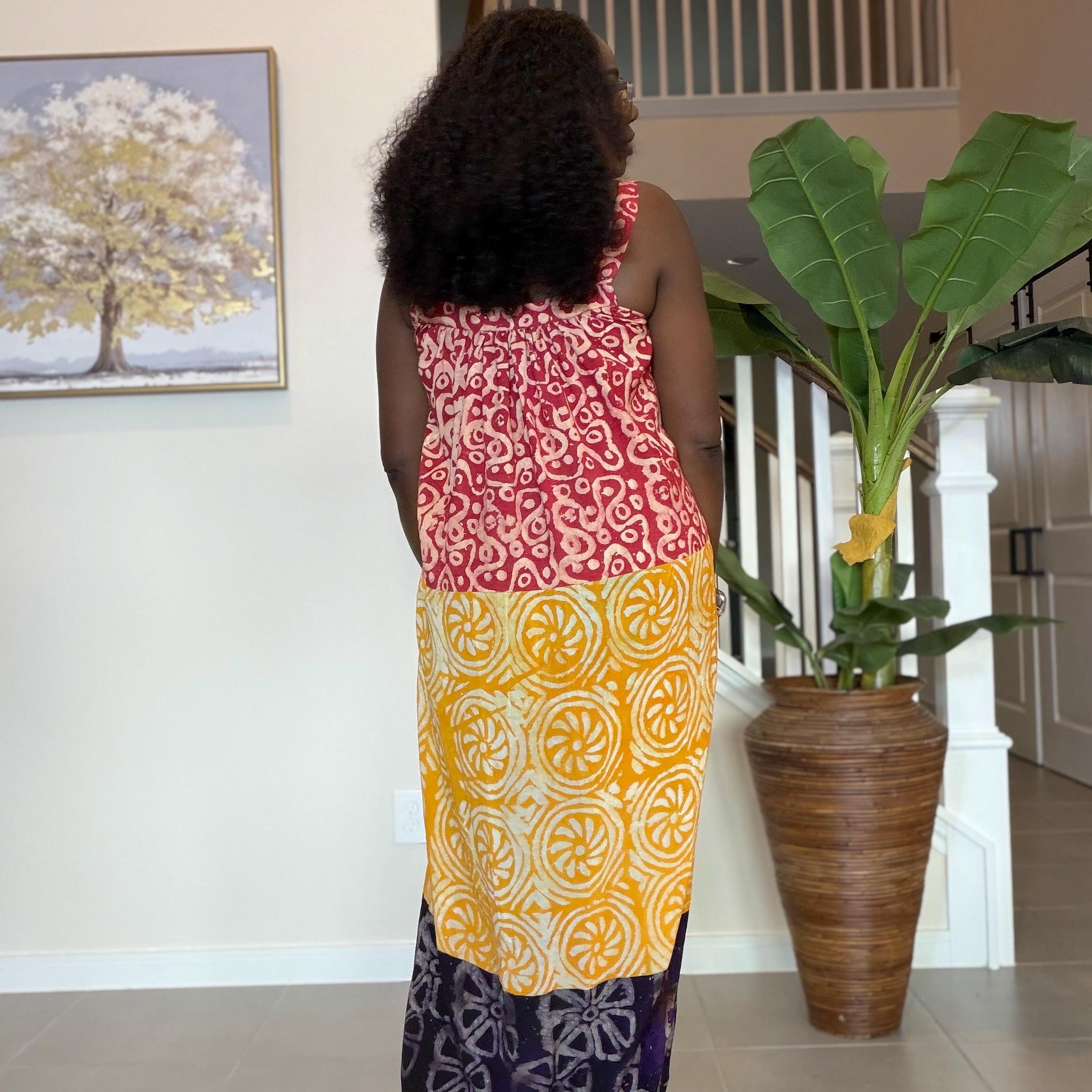 Handmade Adire Maxi Dress: African Print Sleeveless Boho Summer Style