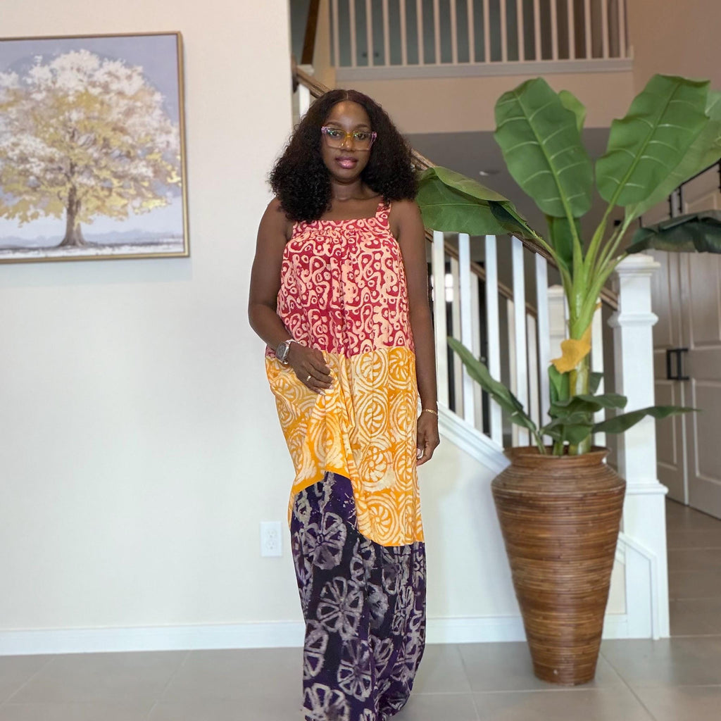 Handmade Adire Maxi Dress: African Print Sleeveless Boho Summer Style