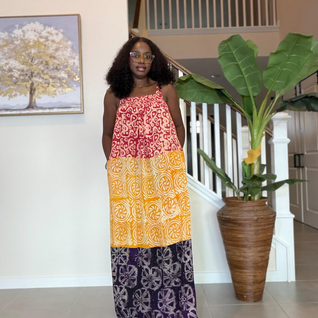 Handmade Adire Maxi Dress: African Print Sleeveless Boho Summer Style