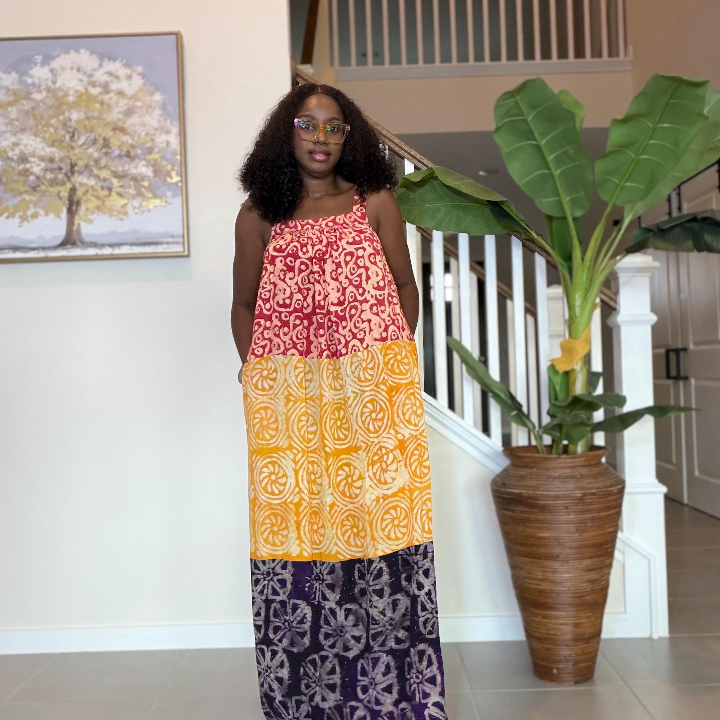 Handmade Adire Maxi Dress: African Print Sleeveless Boho Summer Style