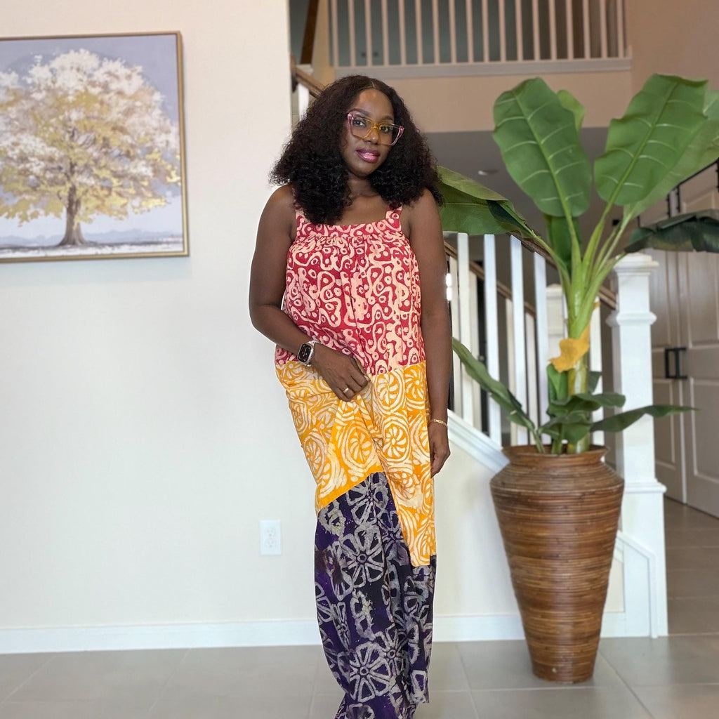 Handmade Adire Maxi Dress: African Print Sleeveless Boho Summer Style