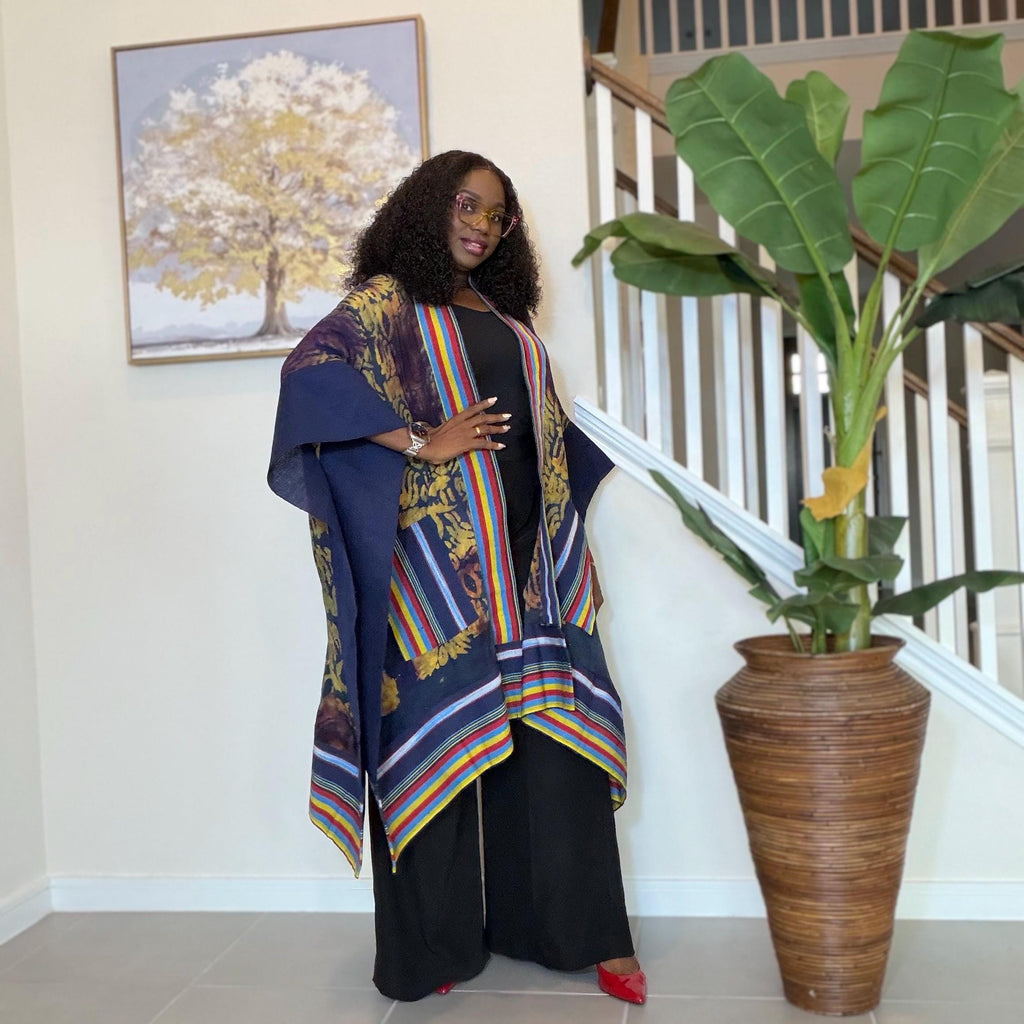 Handmade African Adire Aso Oke Kimono: Boho Print Robe