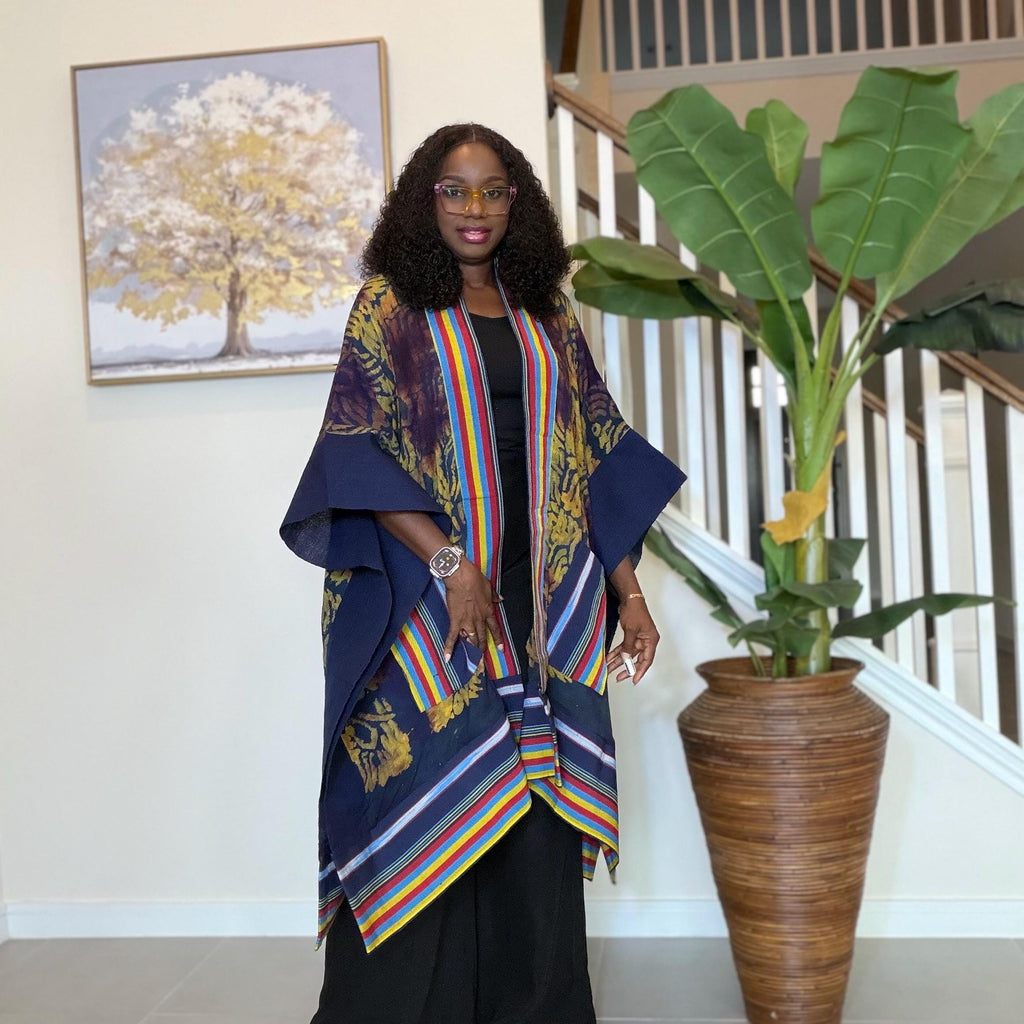 Handmade African Adire Aso Oke Kimono: Boho Print Robe