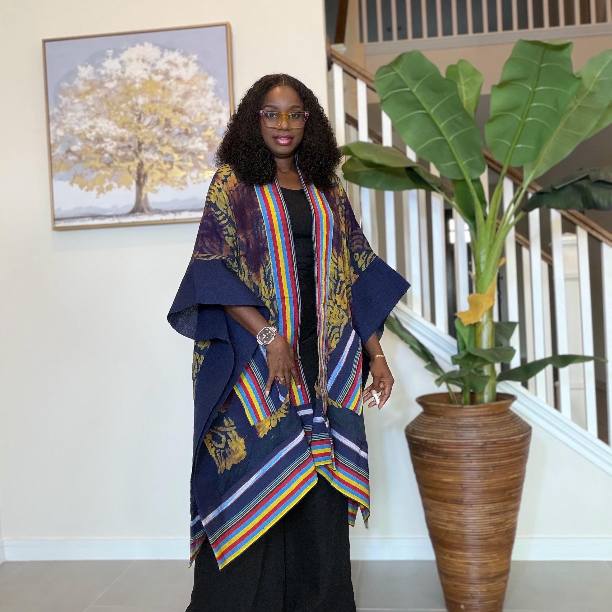 Handmade African Adire Aso Oke Kimono: Boho Print Robe