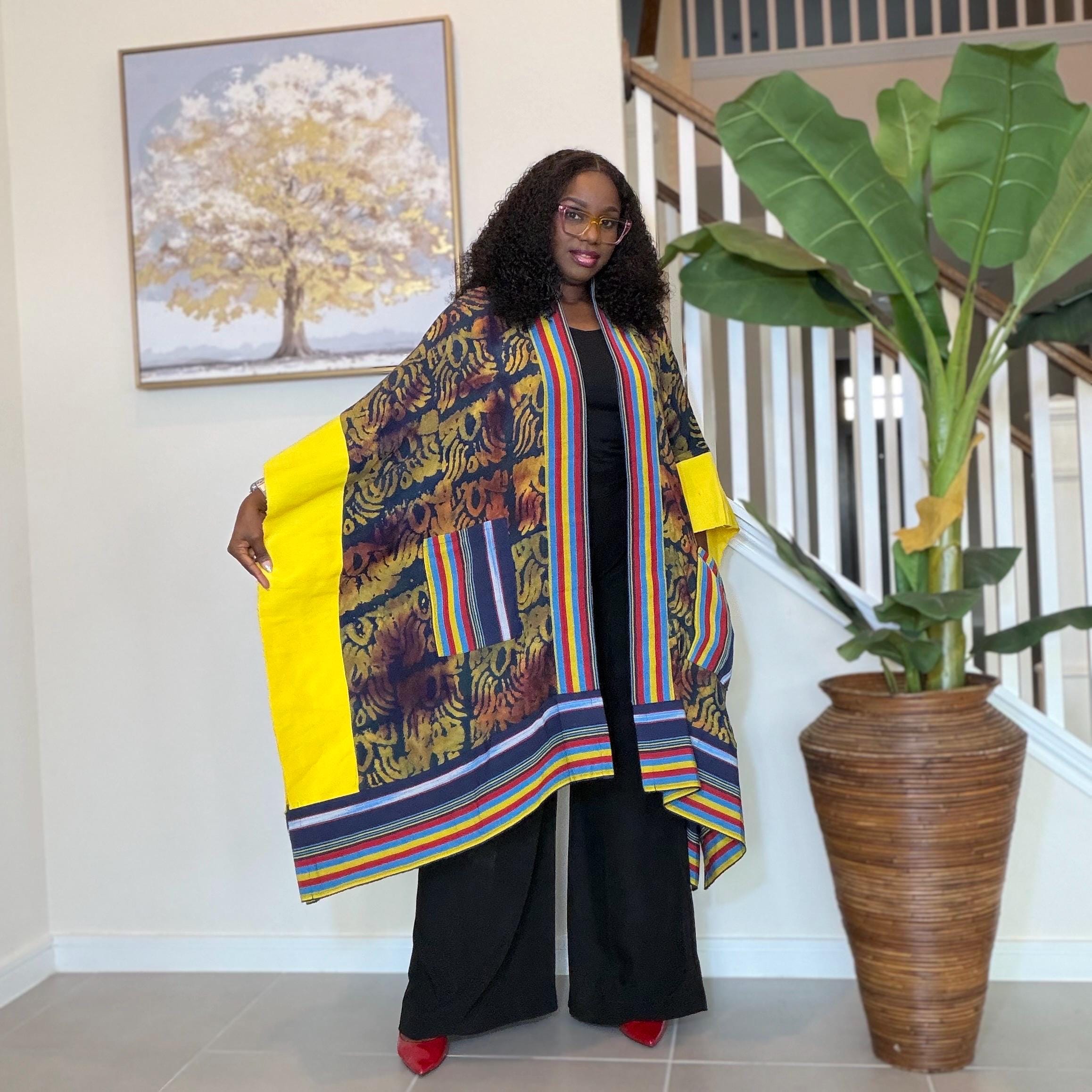 African Adire and Aso Oke Kimono | African jackets for women, African Kimono | African fashion | Handmade African Print Robe | Boho Nigerian
