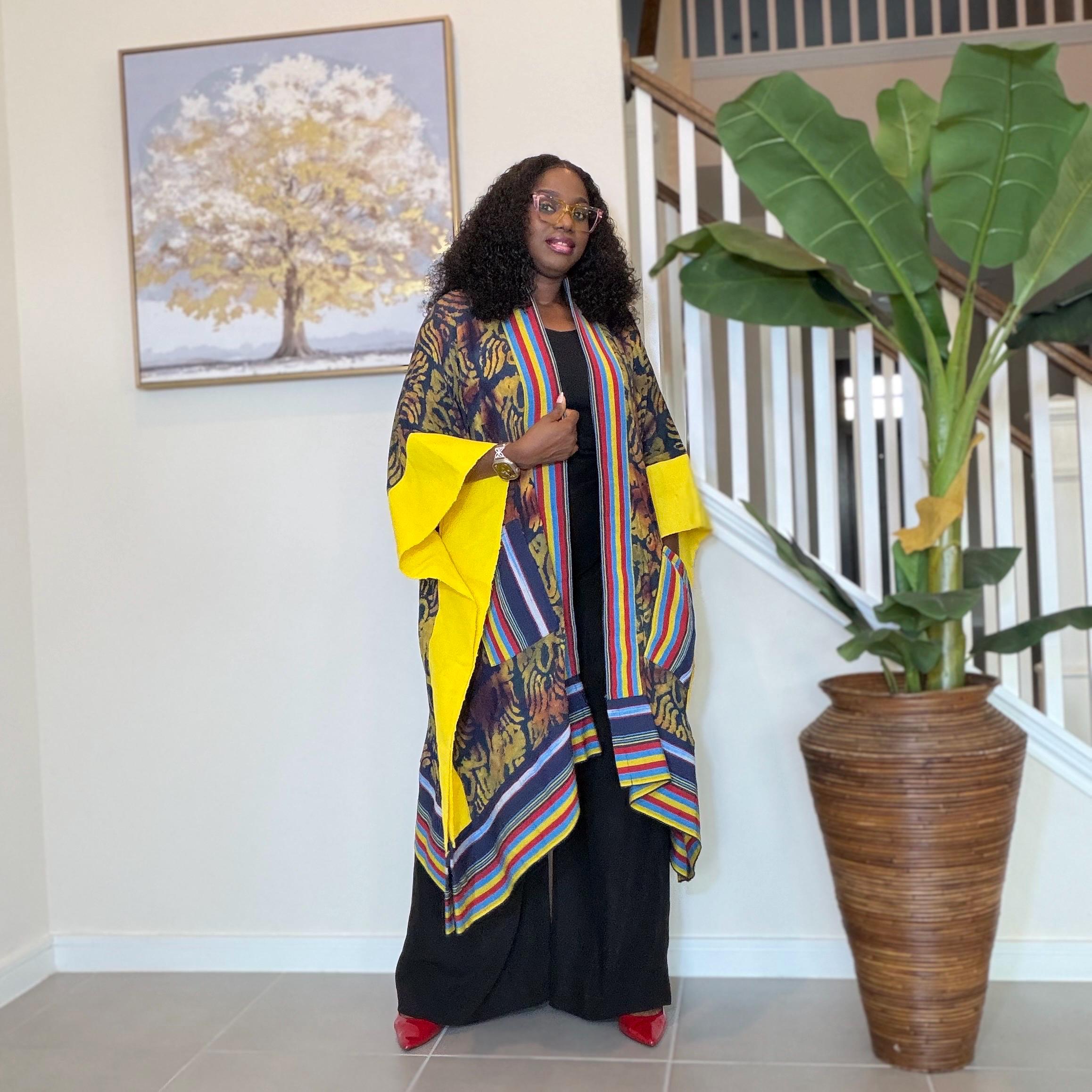 African Adire and Aso Oke Kimono | African jackets for women, African Kimono | African fashion | Handmade African Print Robe | Boho Nigerian