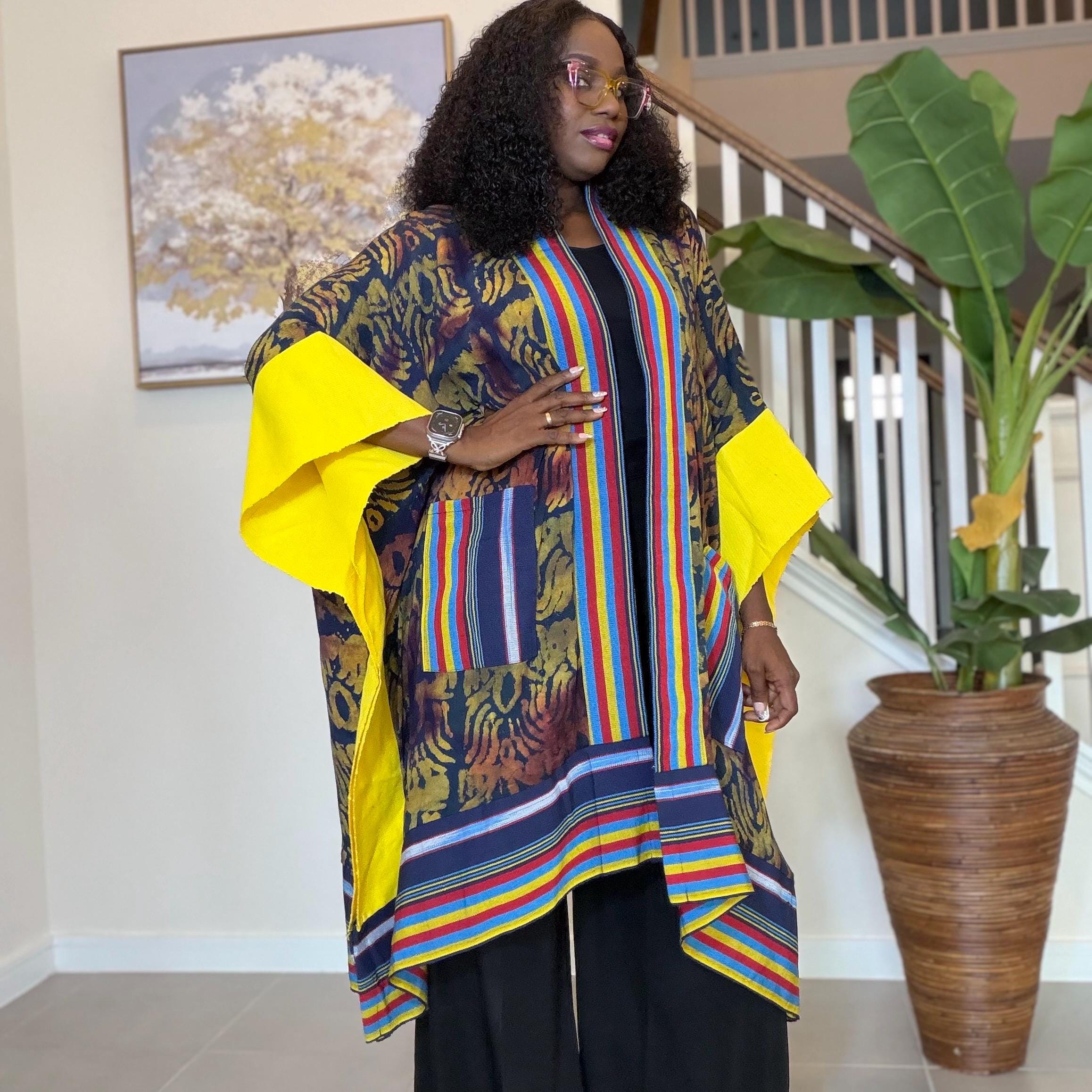 African Adire and Aso Oke Kimono | African jackets for women, African Kimono | African fashion | Handmade African Print Robe | Boho Nigerian
