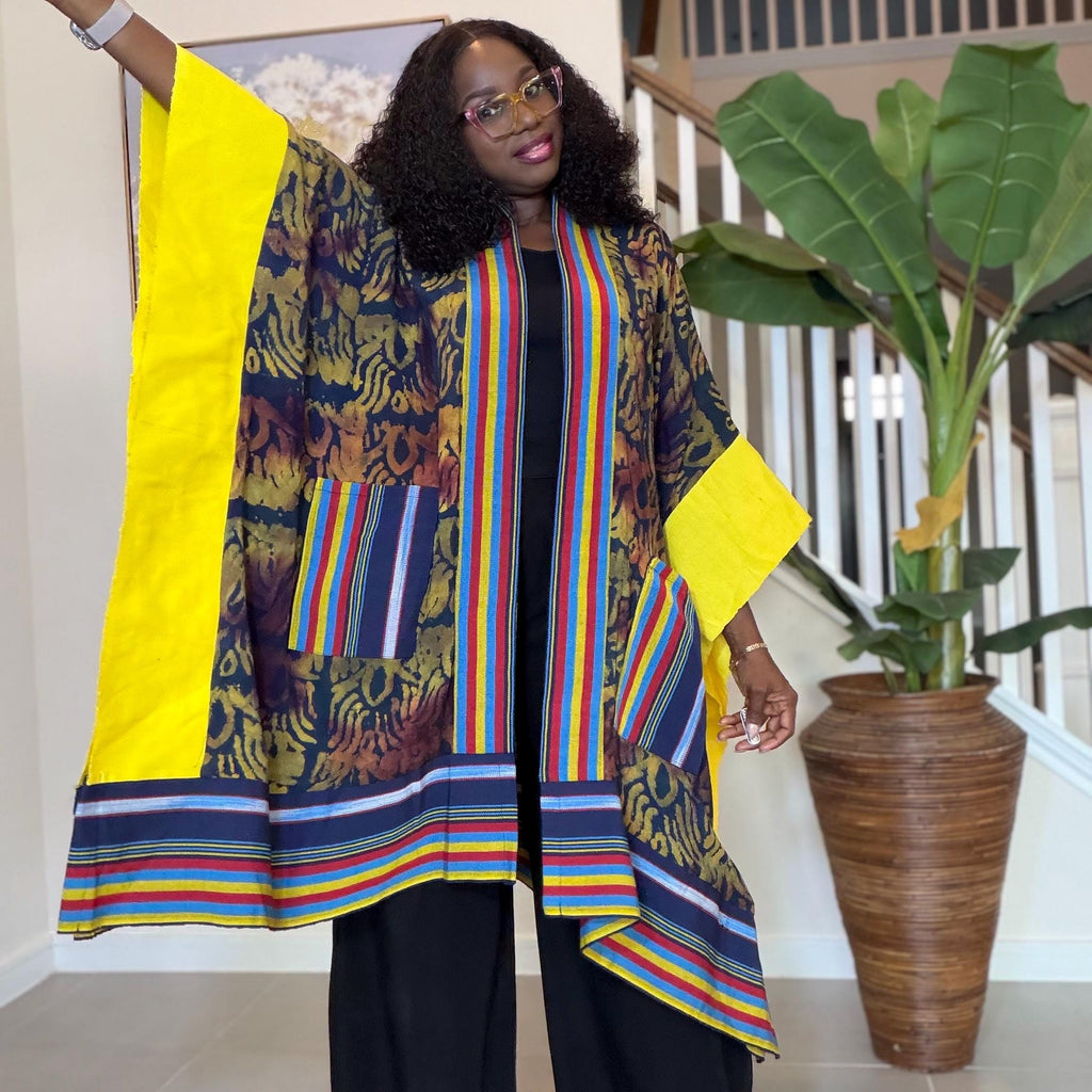 African Adire and Aso Oke Kimono | African jackets for women, African Kimono | African fashion | Handmade African Print Robe | Boho Nigerian