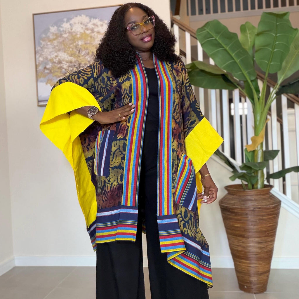 African Adire and Aso Oke Kimono | African jackets for women, African Kimono | African fashion | Handmade African Print Robe | Boho Nigerian