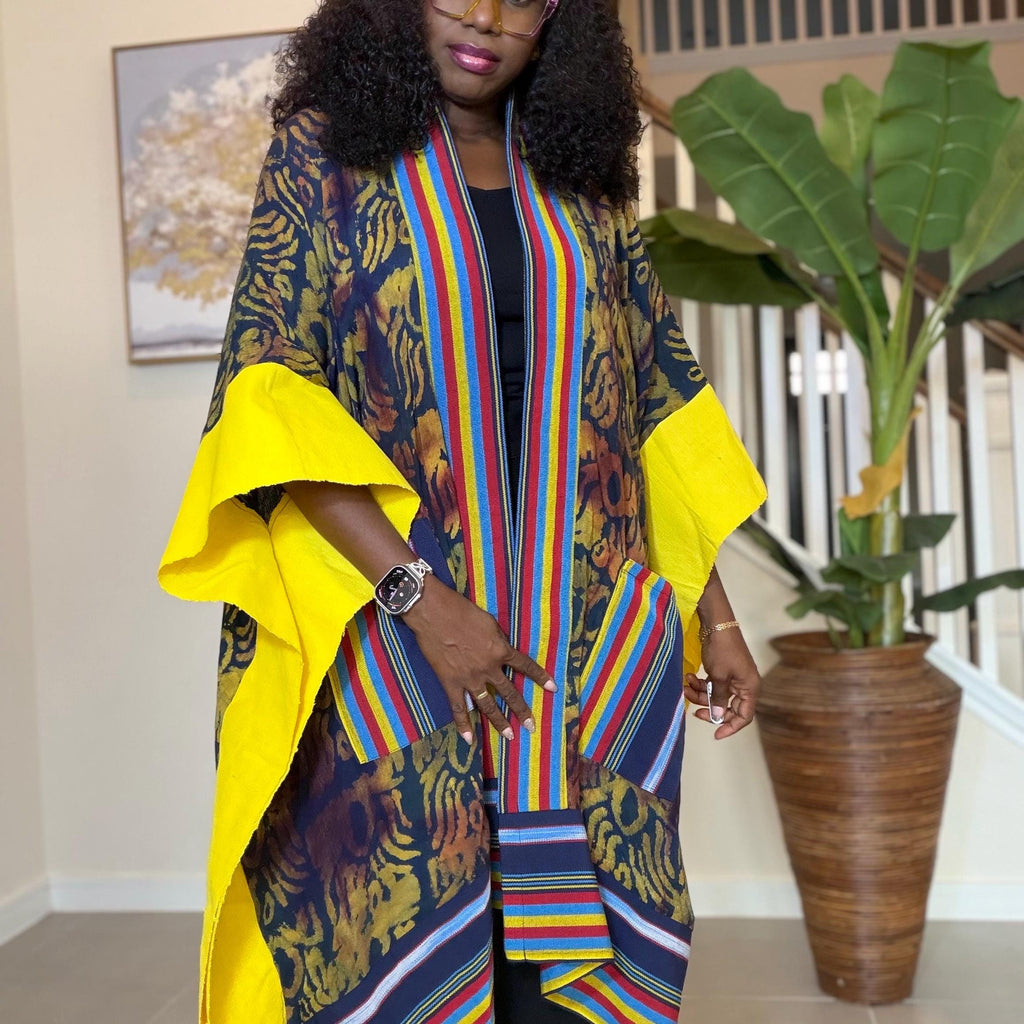 African Adire and Aso Oke Kimono | African jackets for women, African Kimono | African fashion | Handmade African Print Robe | Boho Nigerian