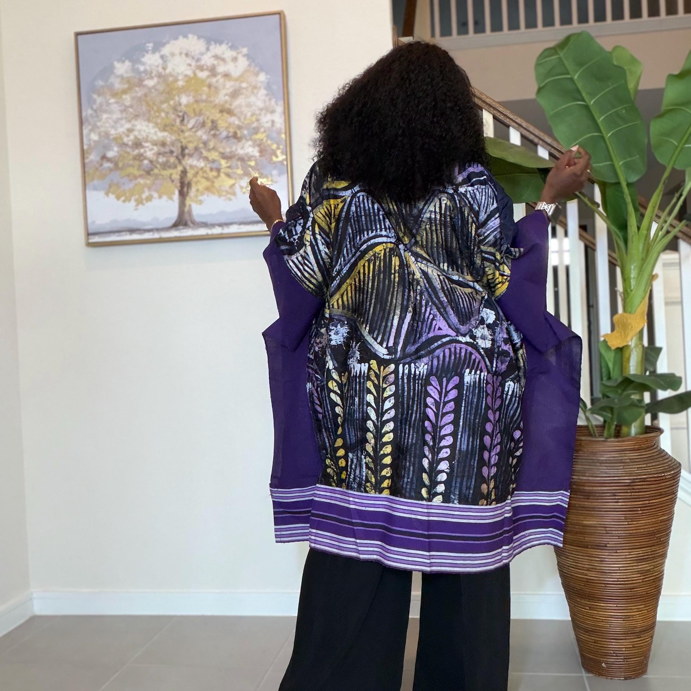 Handmade African Print Kimono: Adire Aso Oke Robe