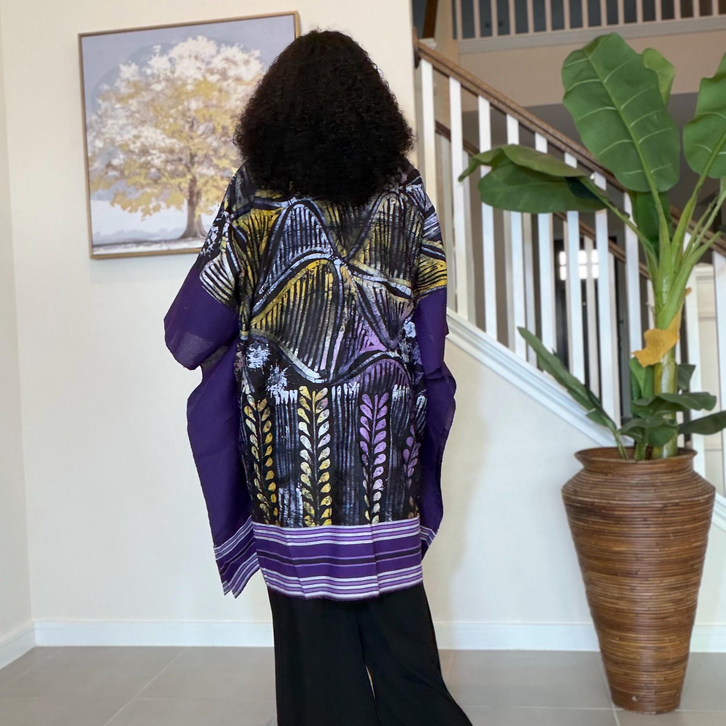 Handmade African Print Kimono: Adire Aso Oke Robe