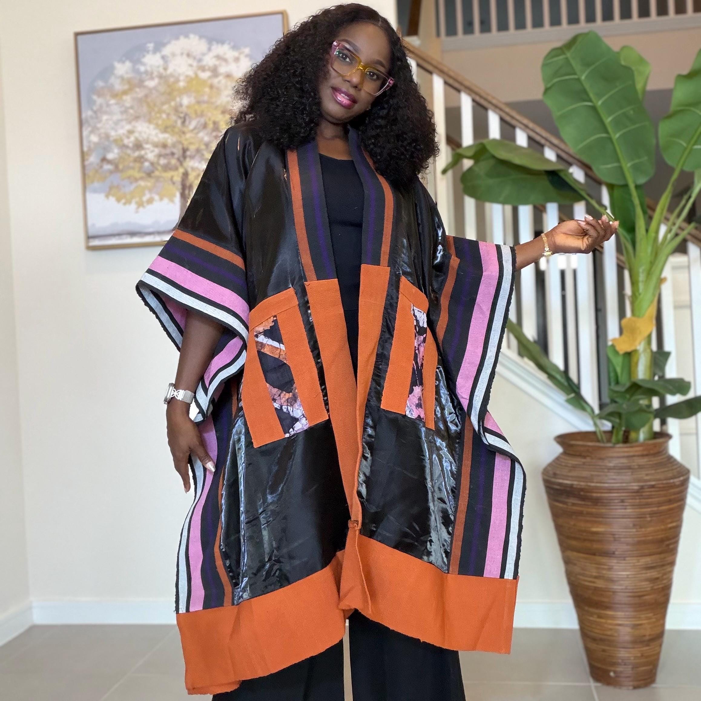 Handmade African Adire Aso Oke Kimono | Boho Festival Jacket