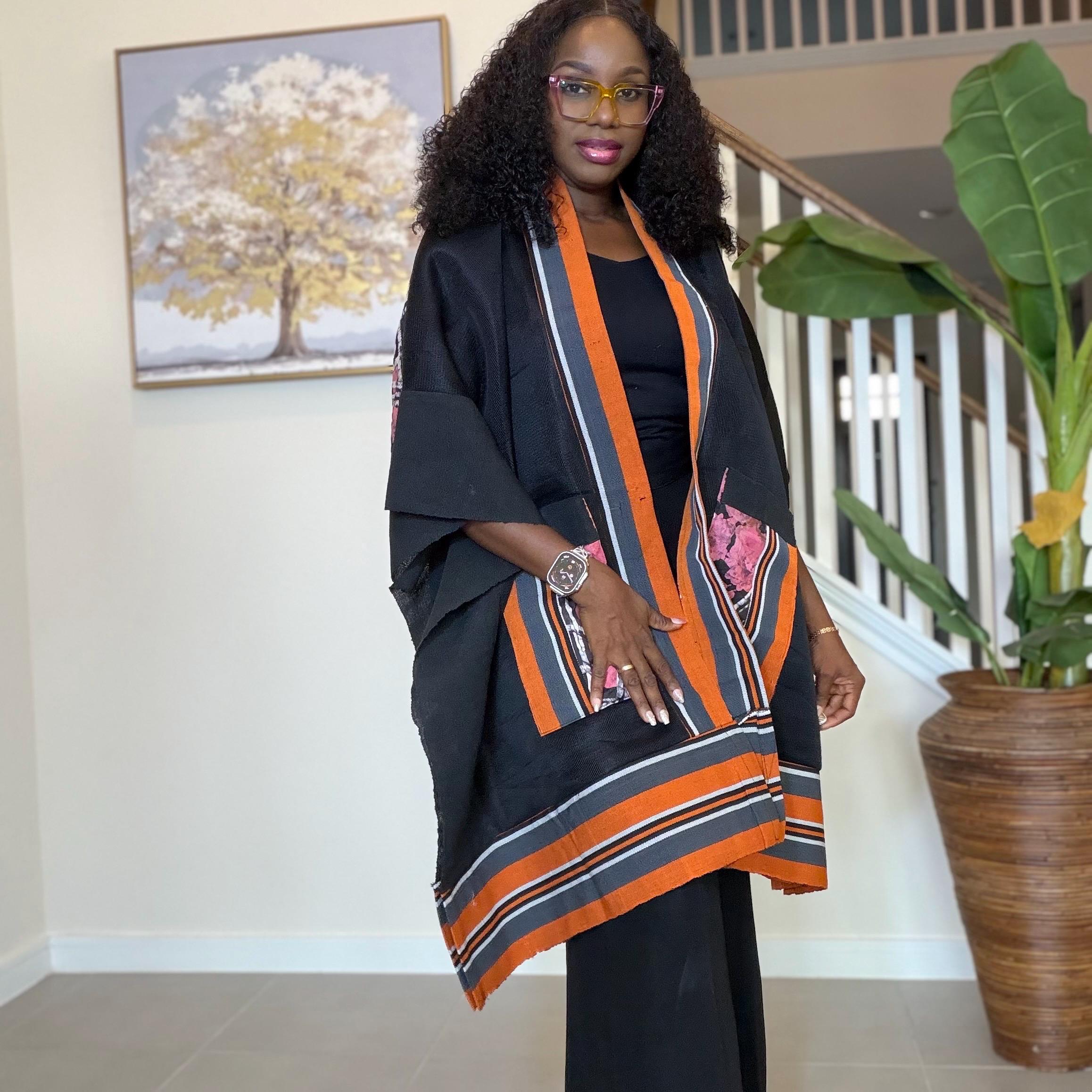 Handmade African Print Kimono: Adire Aso Oke Robe