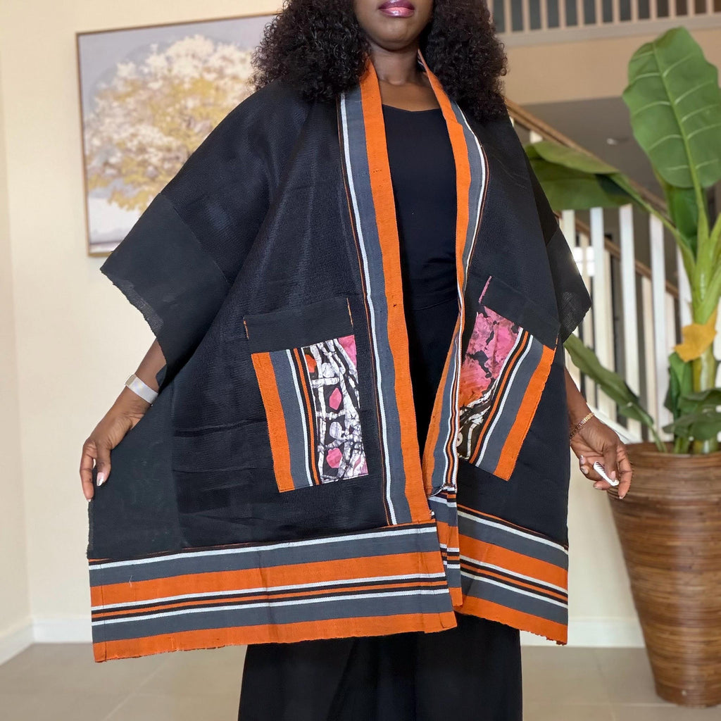 Handmade African Print Kimono: Adire Aso Oke Robe